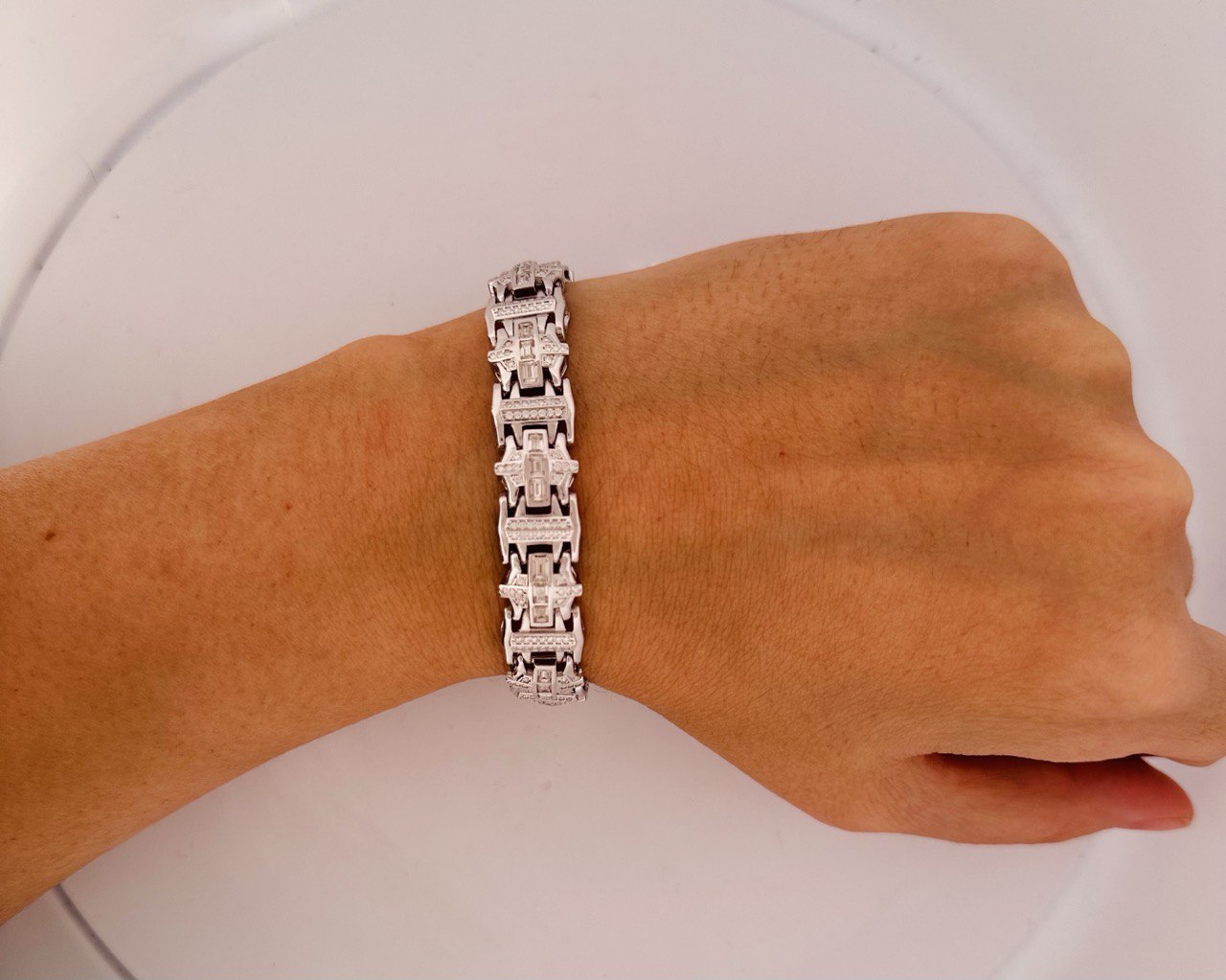 Sterling Silver Bracelet - 12mm, 5.5CT VVS Moissanite, New Fashion Design