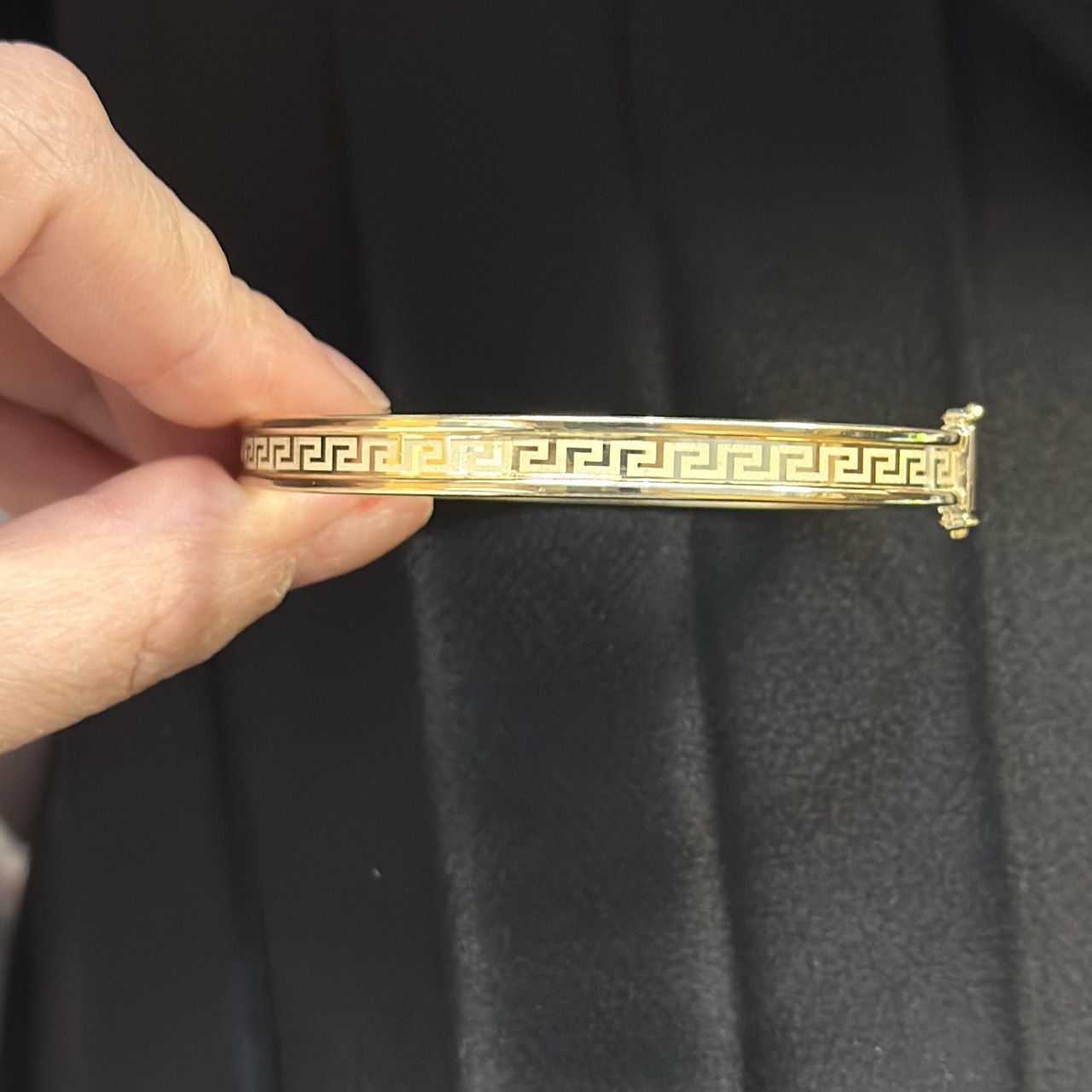 14K Gold Greek Key Bangle Bracelet - 6.6MM