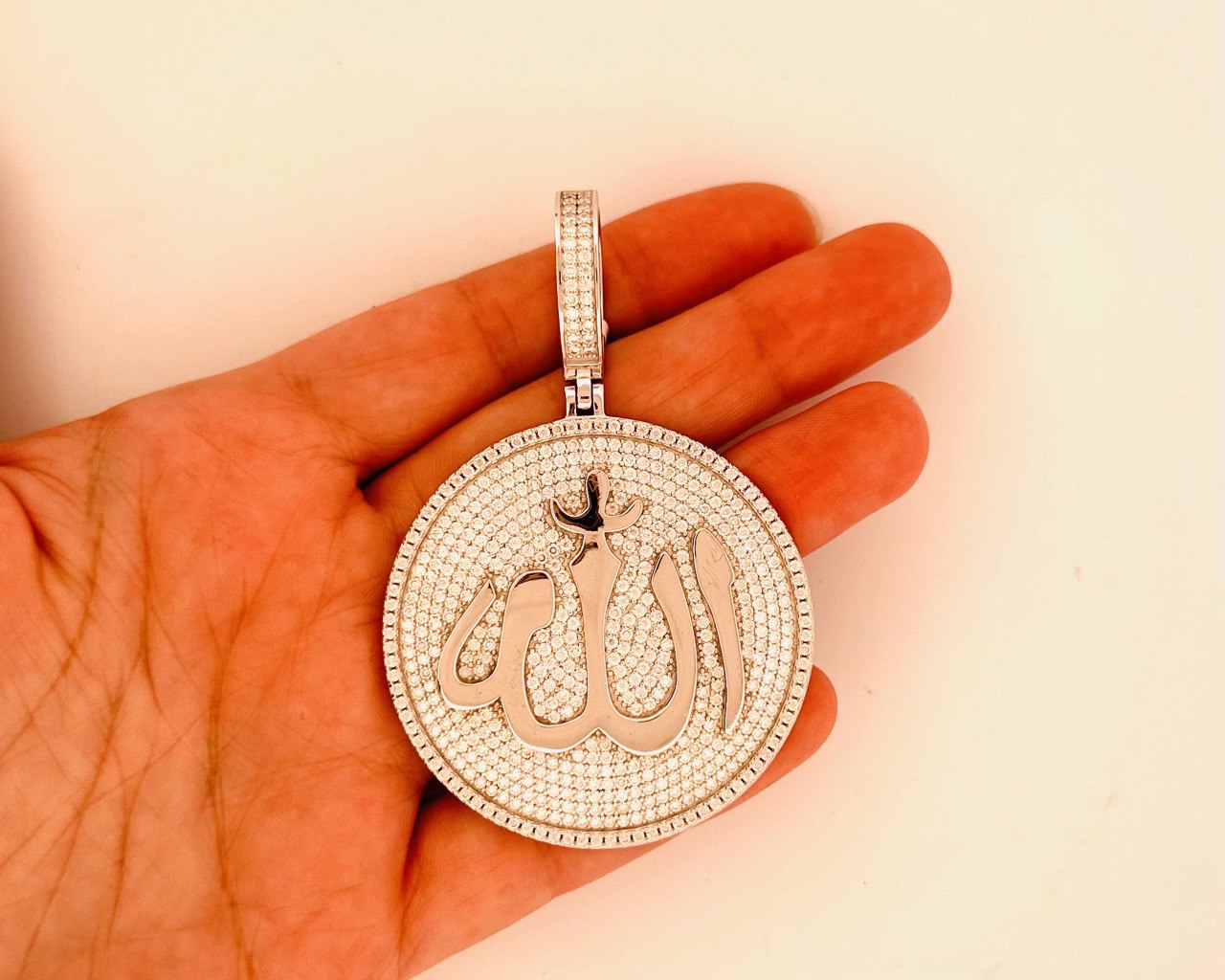 Sterling Silver Allah Pendant with VVS Moissanite - 8.8 Carats