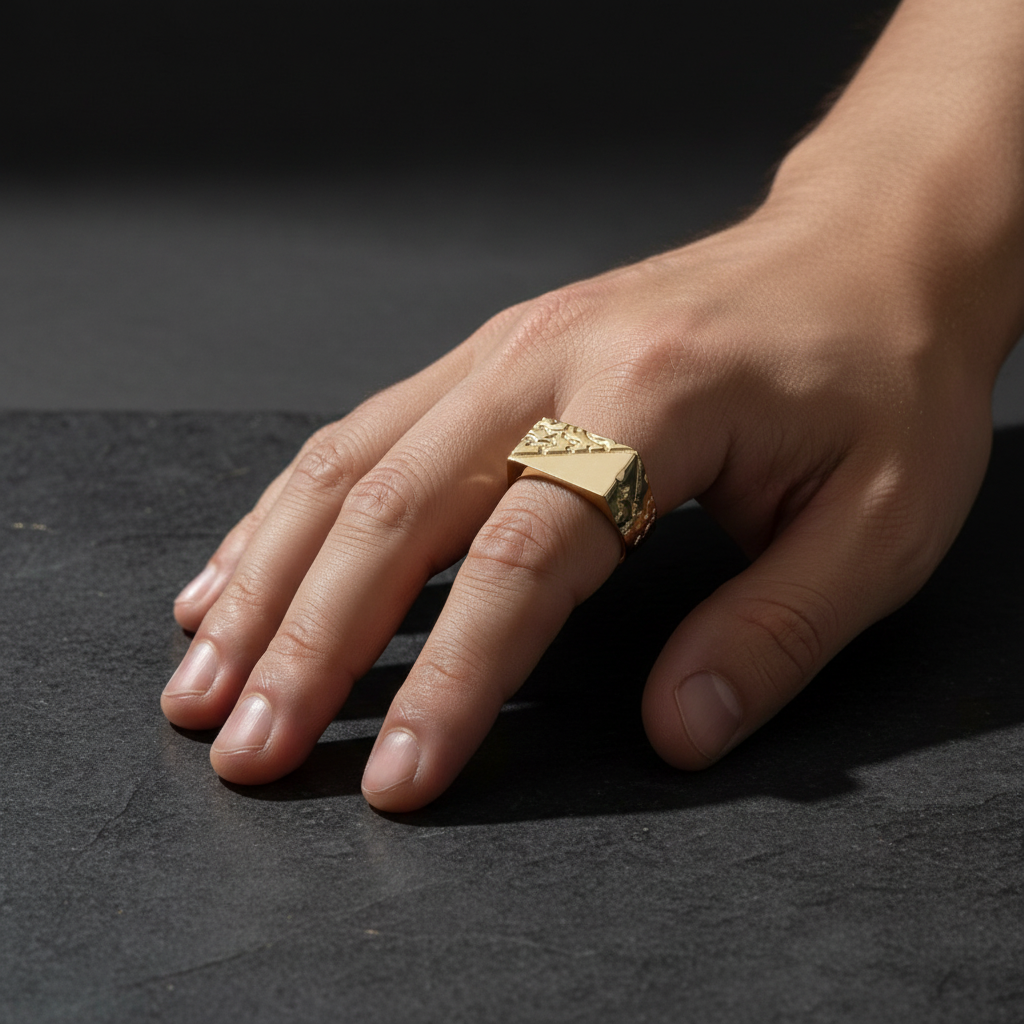 14K Yellow Gold Nugget Men’s Ring – 10mm