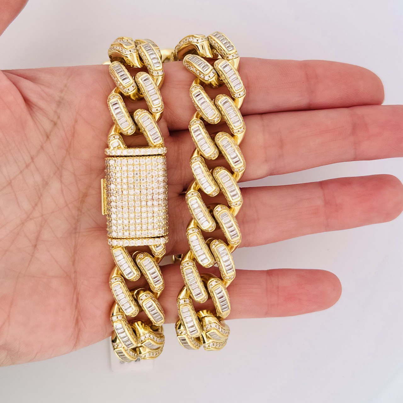 Sterling Silver Solid Miami Cuban Link Chain with VVS Moissanite Stones - 3