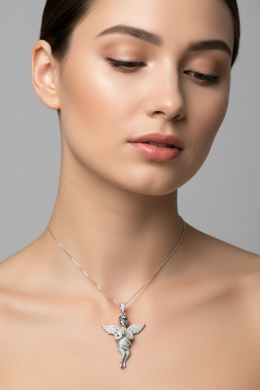 Sterling Silver Praying Angel Pendant – VVS Moissanite 0.63 CTW