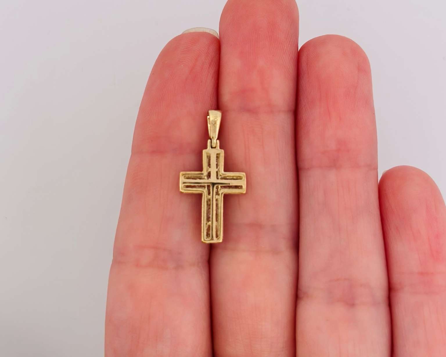 10K Yellow Gold Diamond Cross Pendant - 1