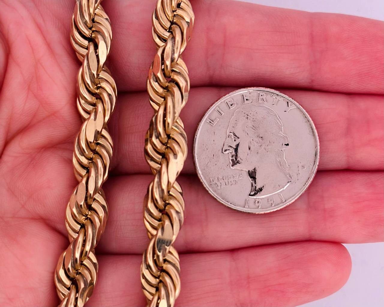 10K Yellow Gold Rope Chain Necklace - 8mm