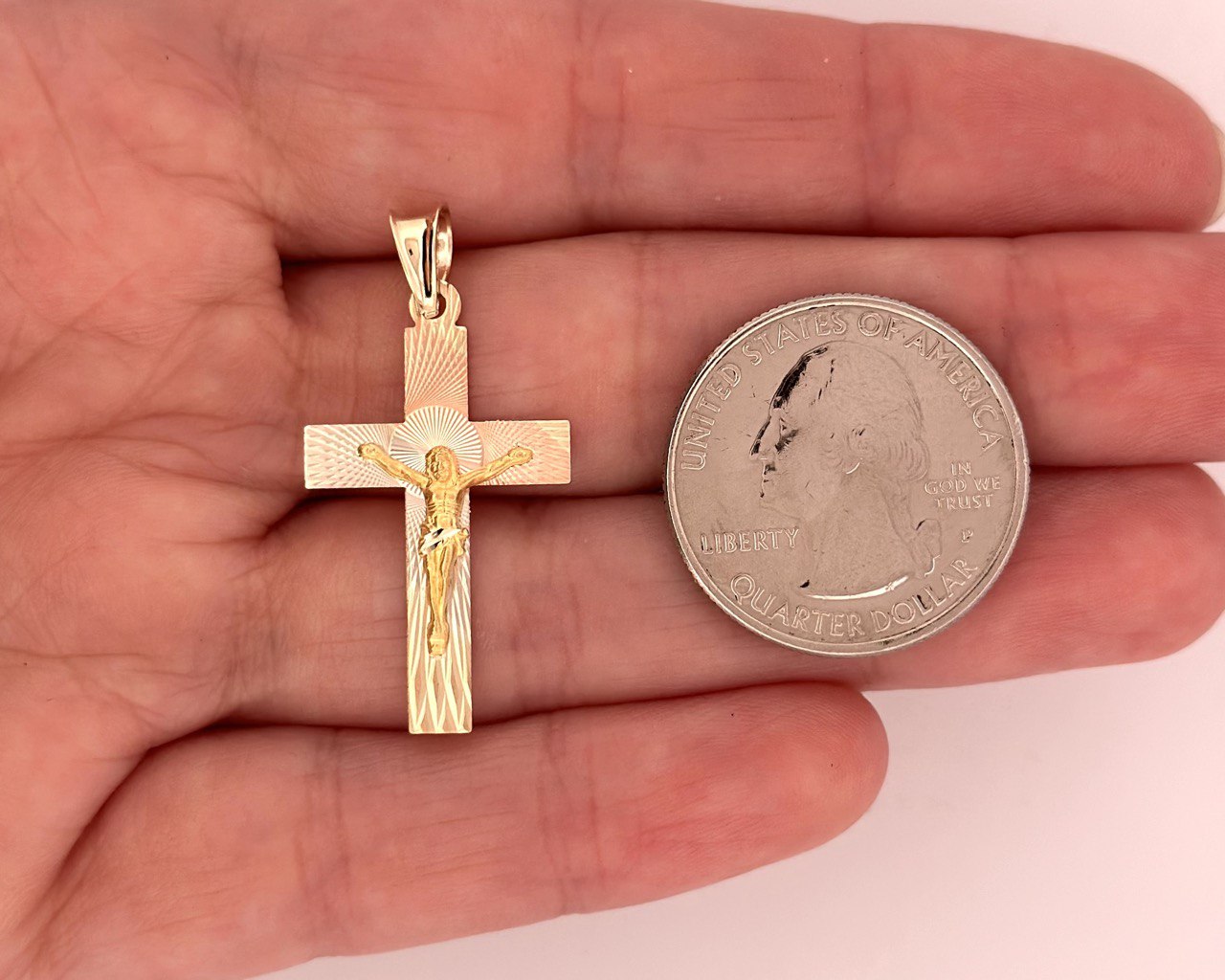 14K Gold Cross Pendant, 3 Color