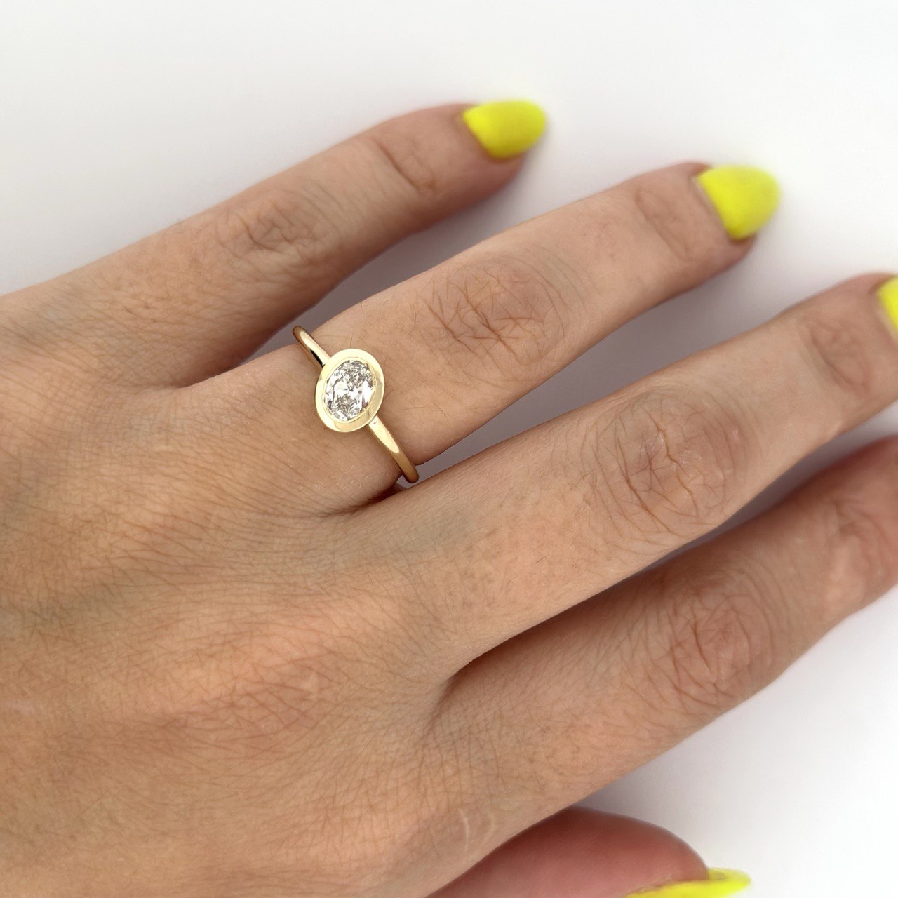 14K Gold Bezel-Set Oval Diamond Ring - 1.03ctw