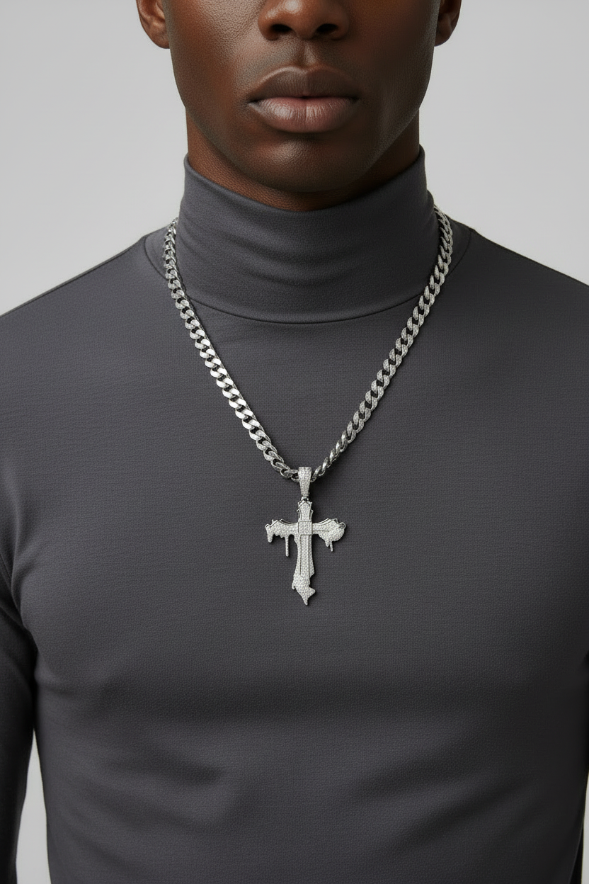 Sterling Silver Drip Cross Pendant – VVS Moissanite 1 CTW