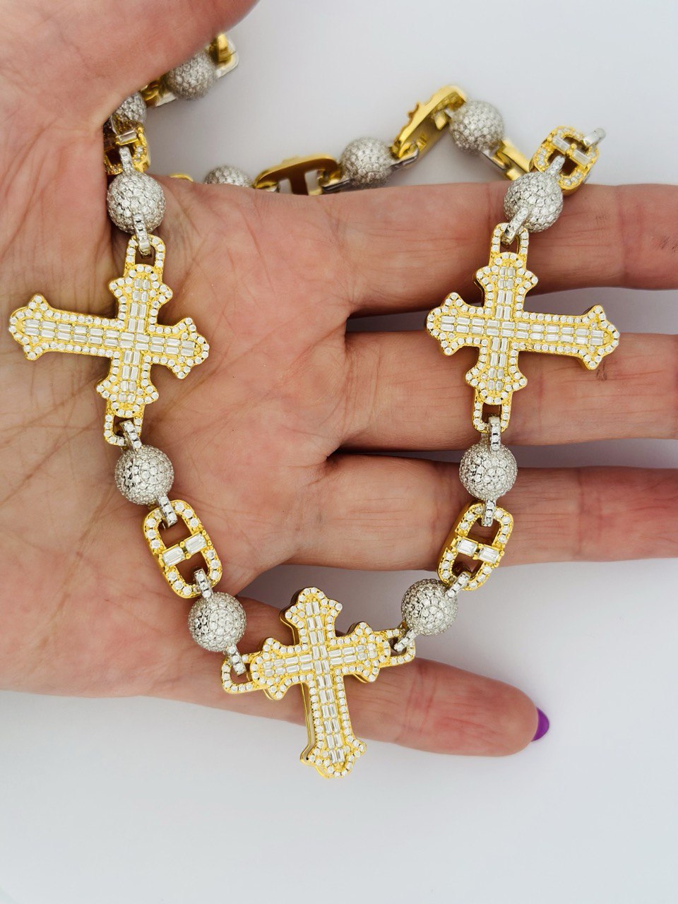 925 Sterling Silver Cross Flat Chain with VVS Moissanite