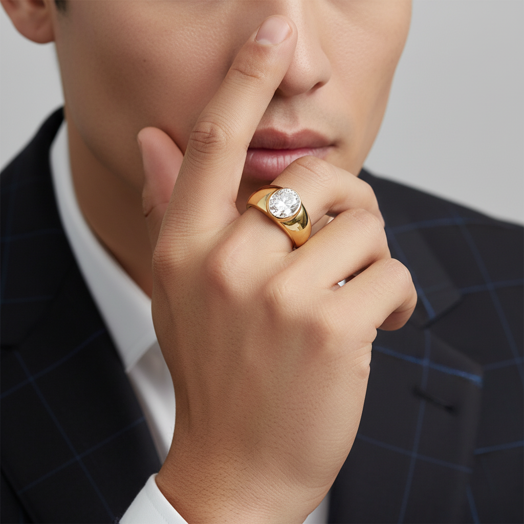 Elegant men's oval solitaire moissanite ring
