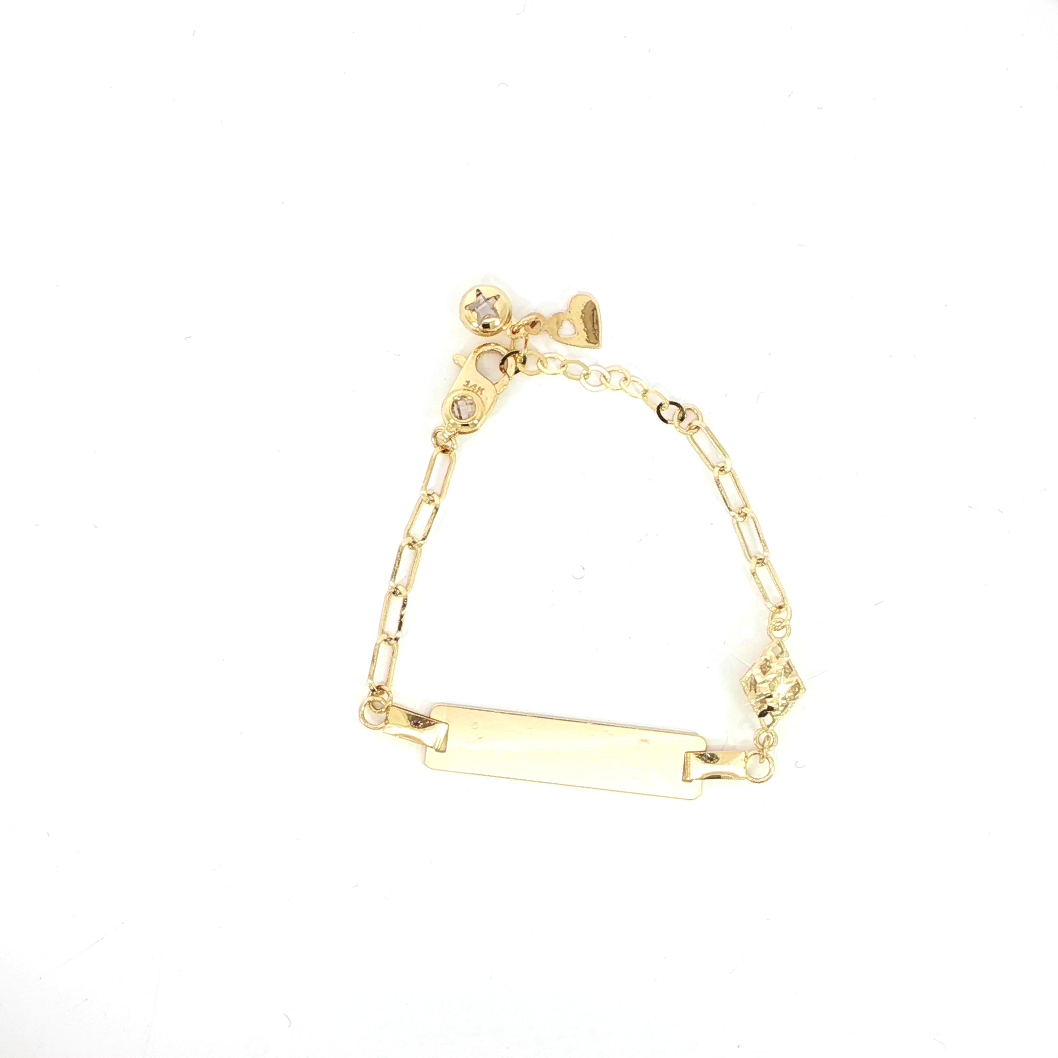 Yellow gold paperclip link bracelet with engraving bar