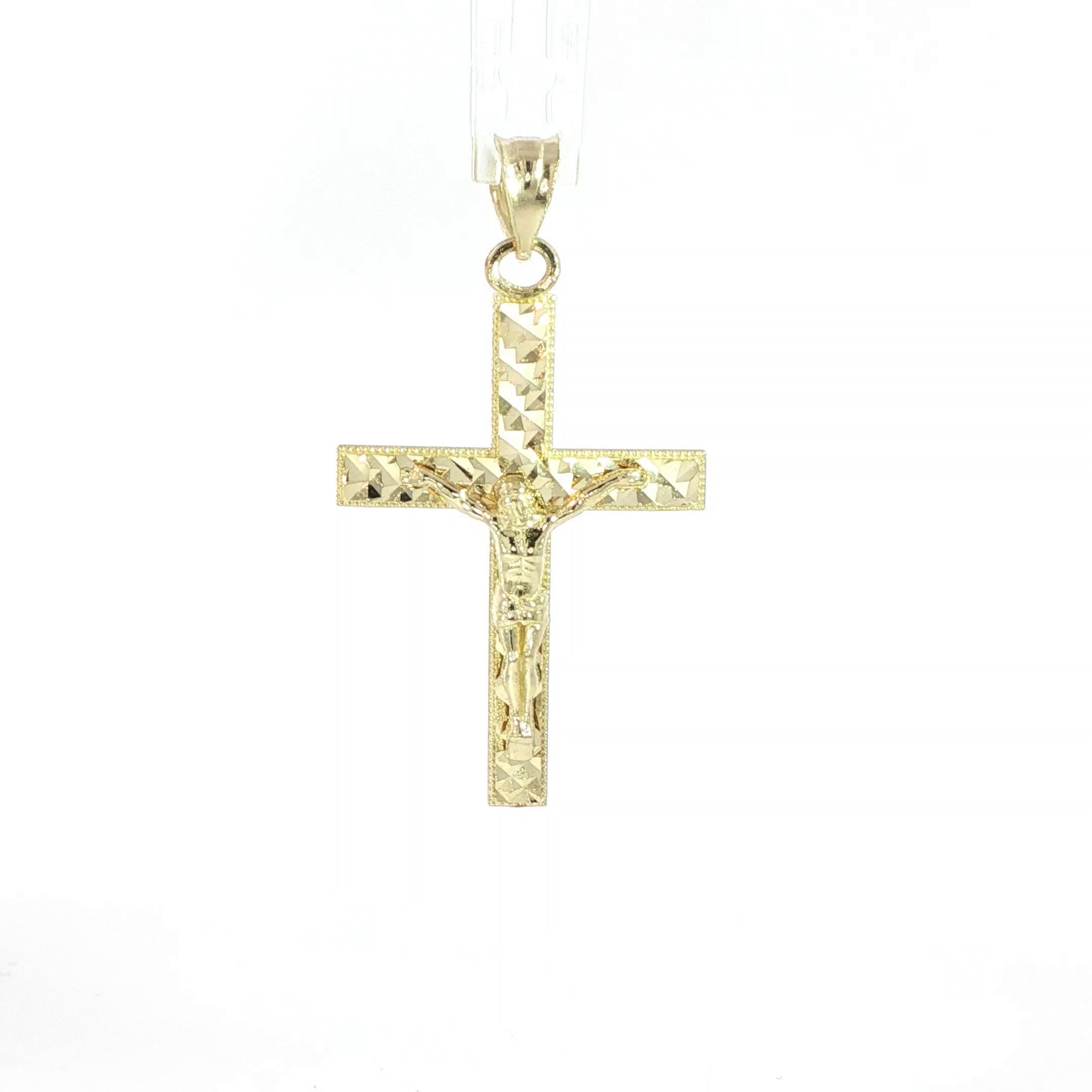 Faith-inspired gold cross pendant with high-polish and diamond-cut finish.