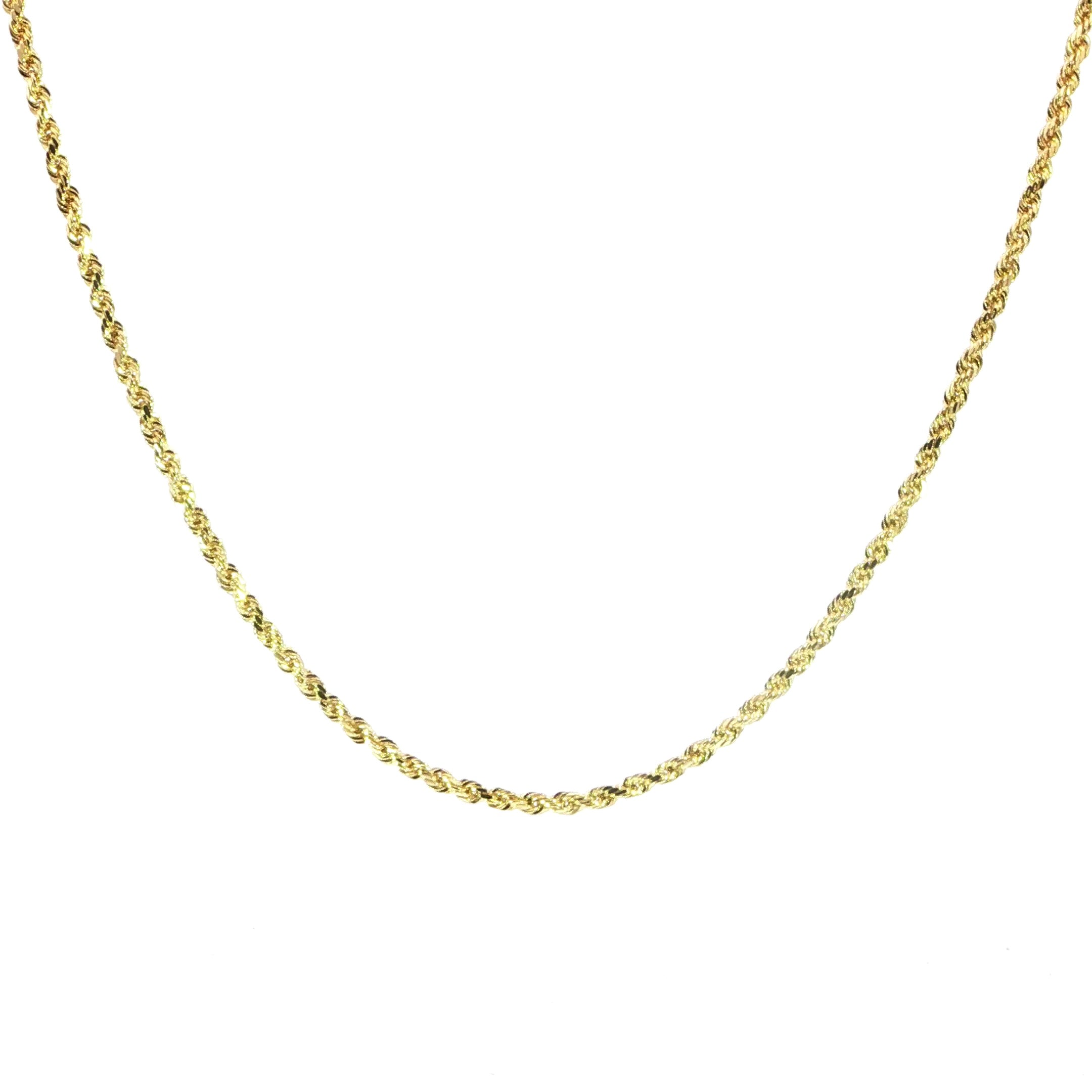 14K Yellow Gold Rope Chain Necklace With Twisted Diamond-Cut Links.