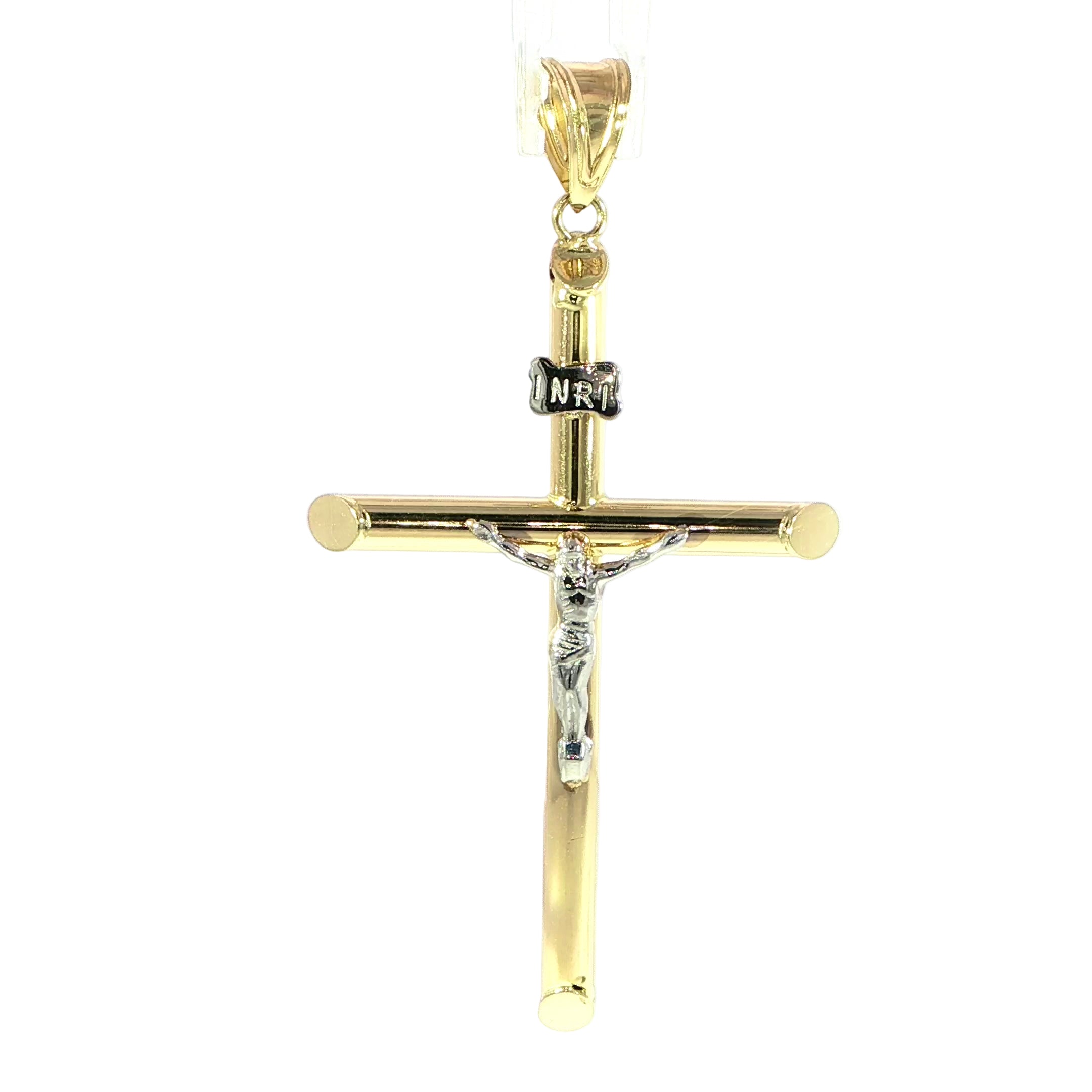 Yellow gold religious cross pendant with detailed crucifix design