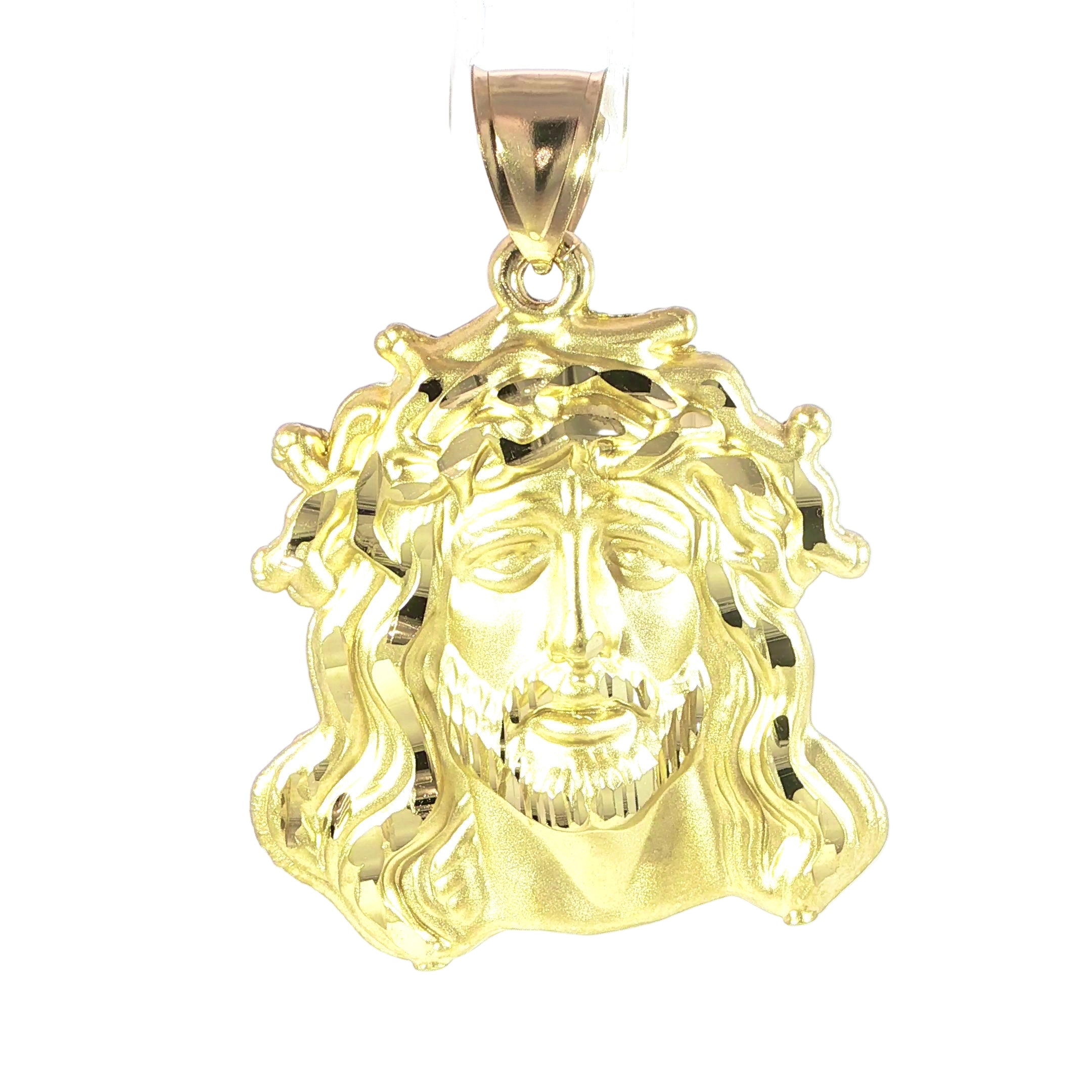 40MM gold Jesus face pendant with diamond-cut accents