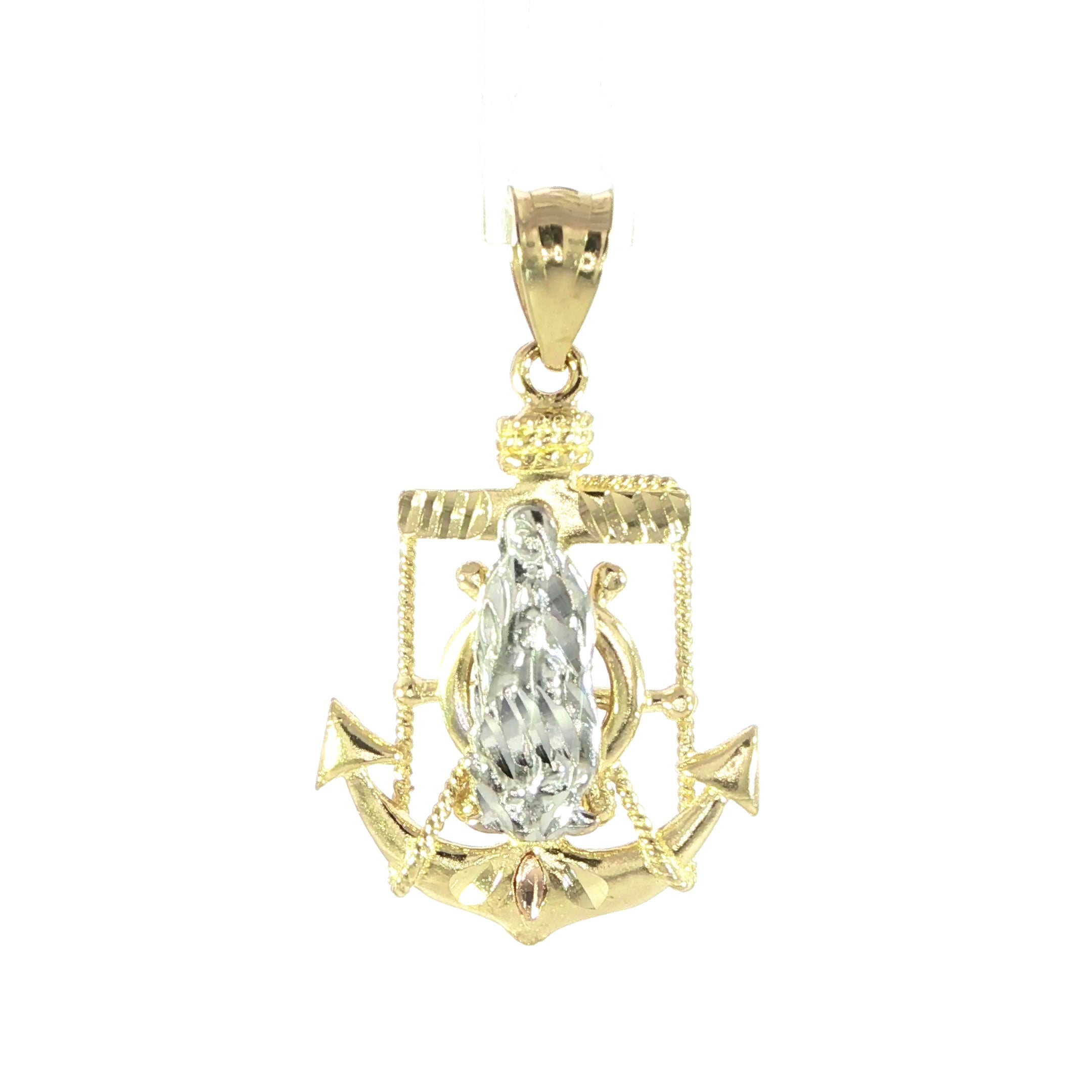 Religious Virgin Mary anchor pendant crafted in 14K gold