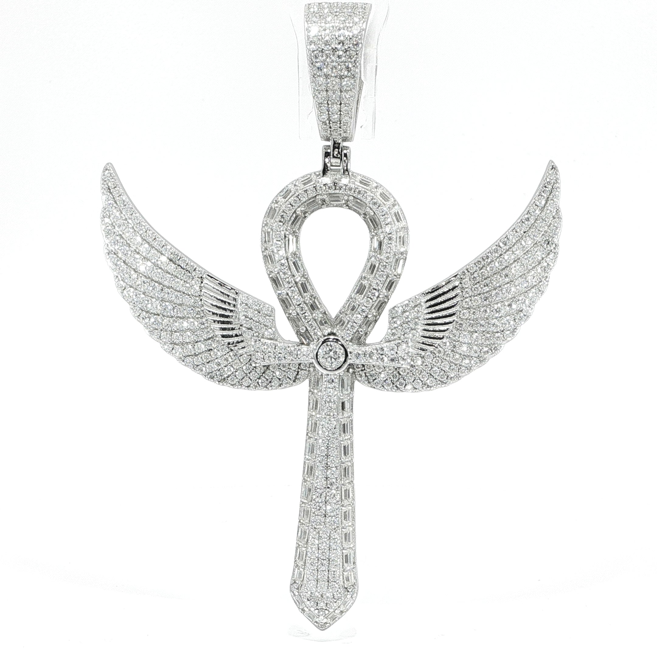 Silver Winged Ankh Pendant with VVS Moissanite