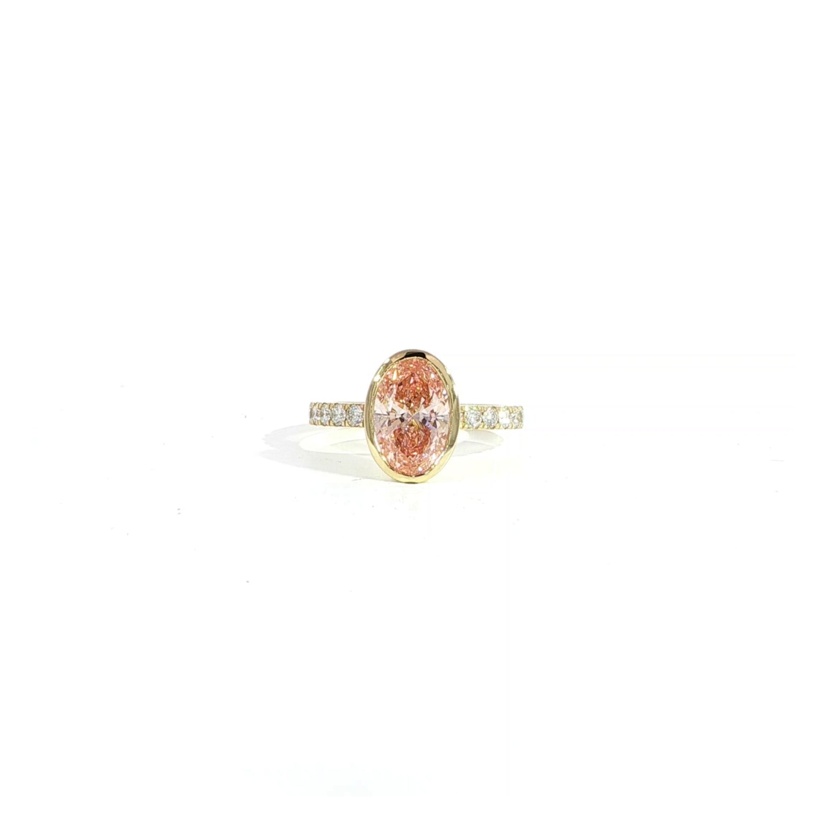 Video of Pink Bezel Set Diamond in 14K Yellow Gold