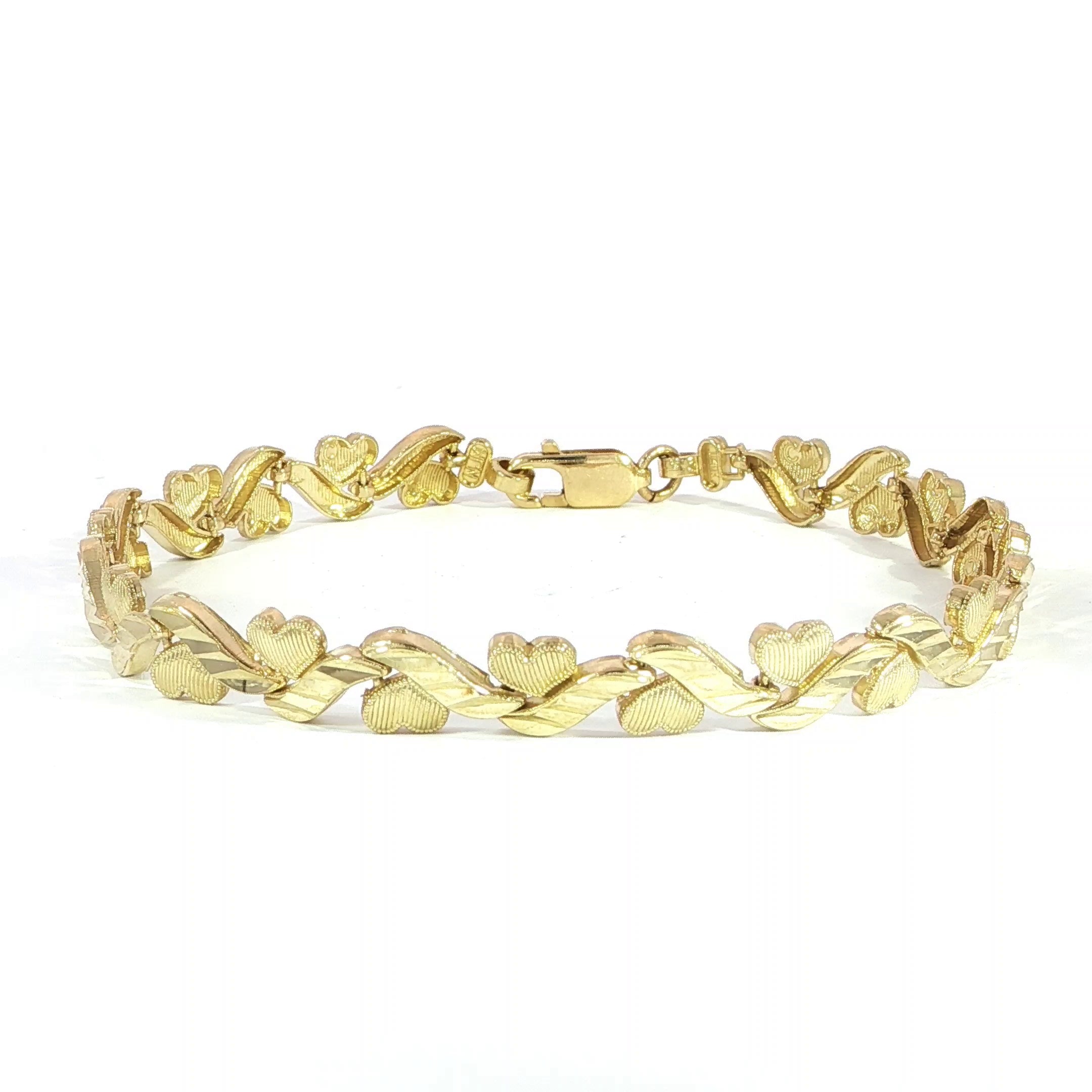 6.5MM heart link bracelet with polished and diamond-cut finish