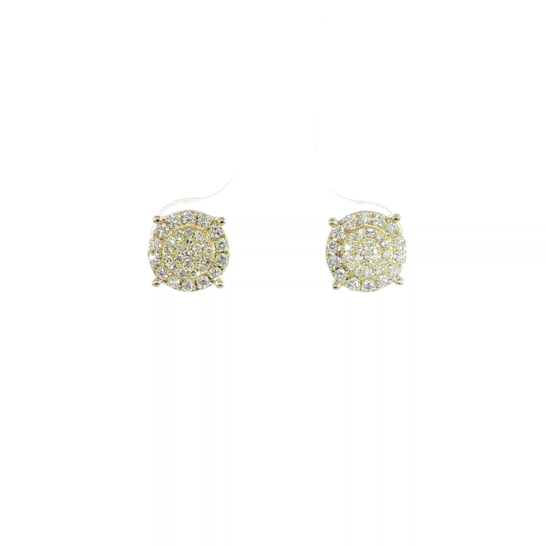 10K yellow gold round diamond cluster earrings with screw backs
