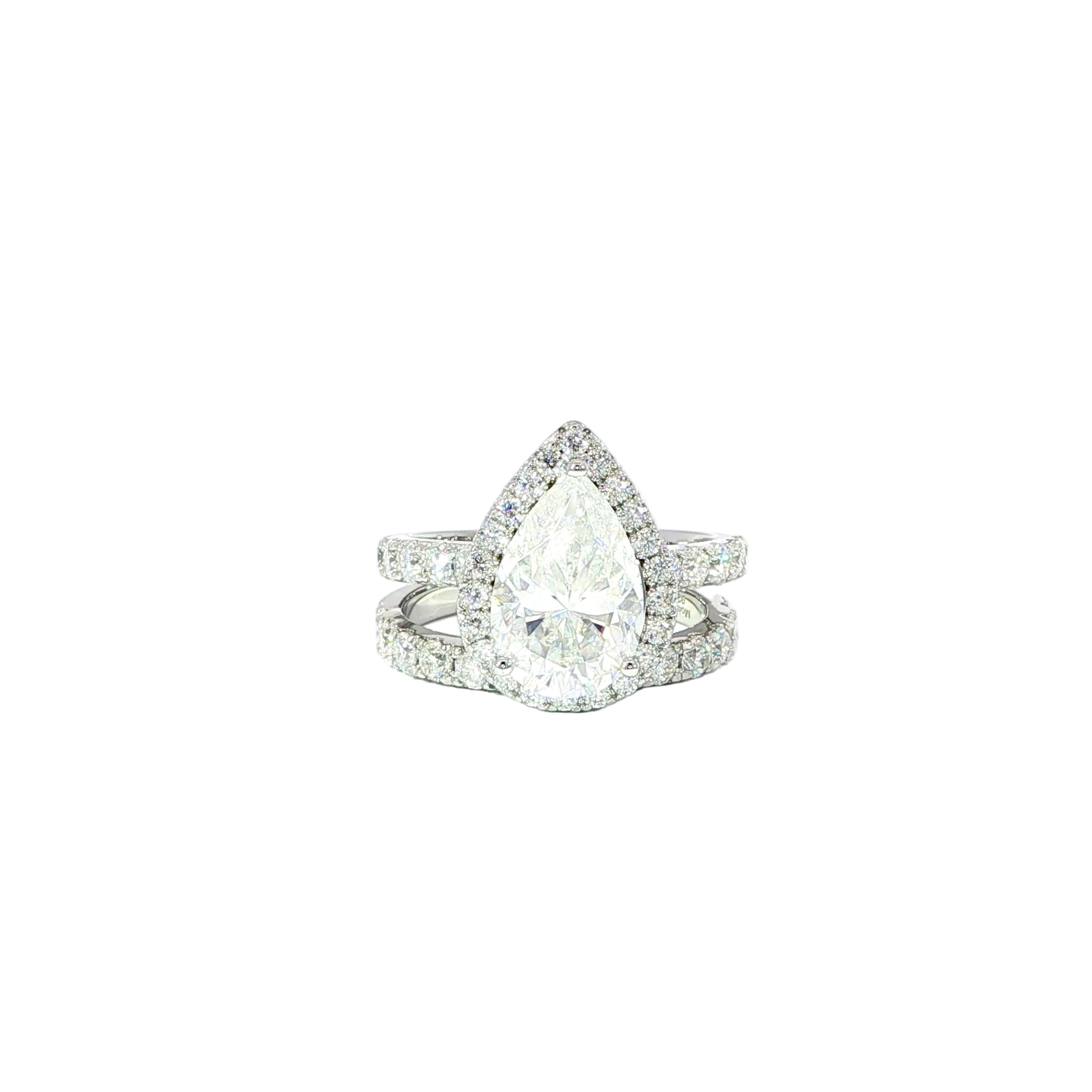 Video of pear 4 carat VVS moissanite bridal set in sterling silver