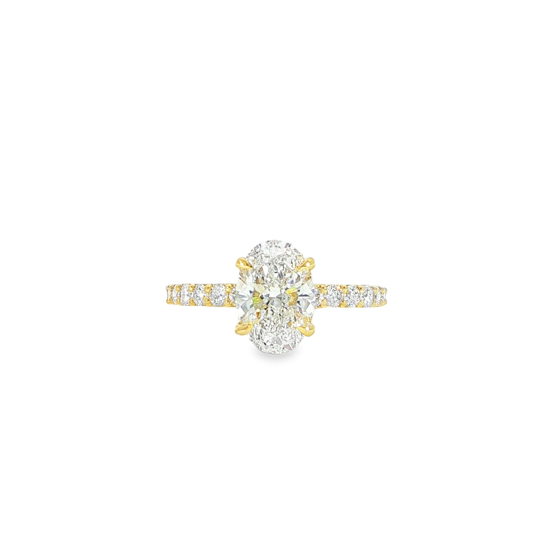 Video of yellow gold 2ct oval diamond ring with diamond band