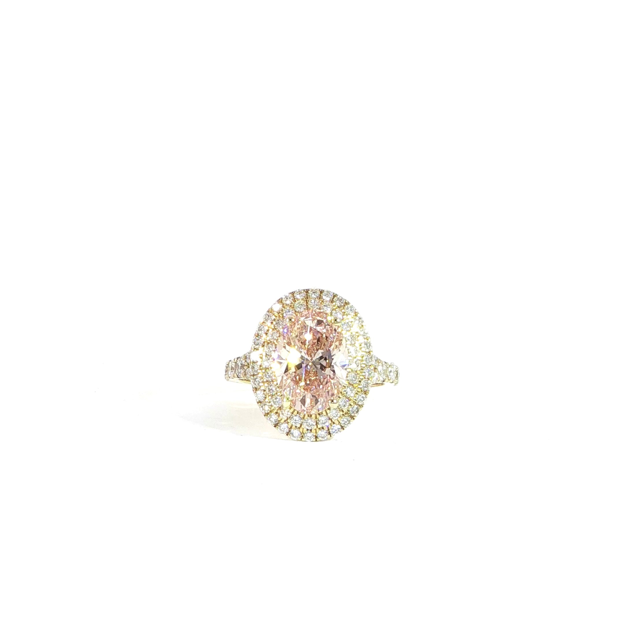Video fancy intense pink lab grown diamond ring in yellow gold