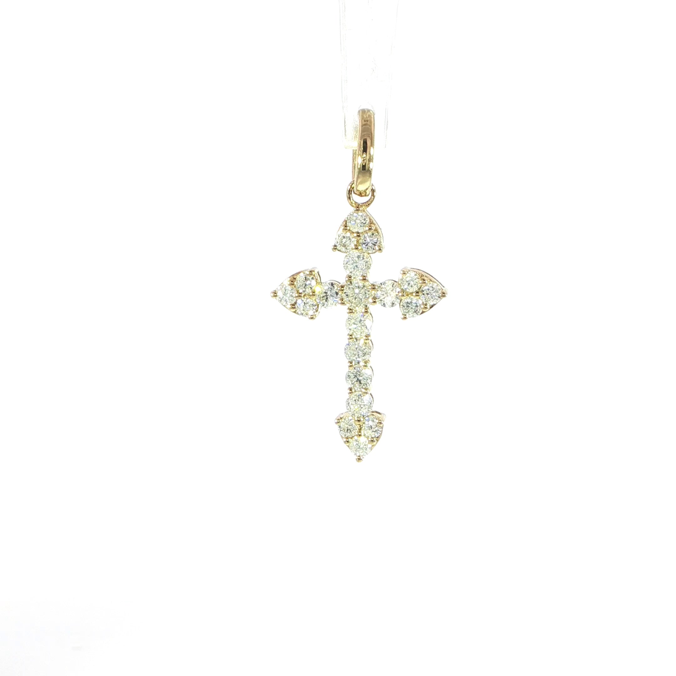 Petite yellow gold cross charm with sparkling natural diamonds