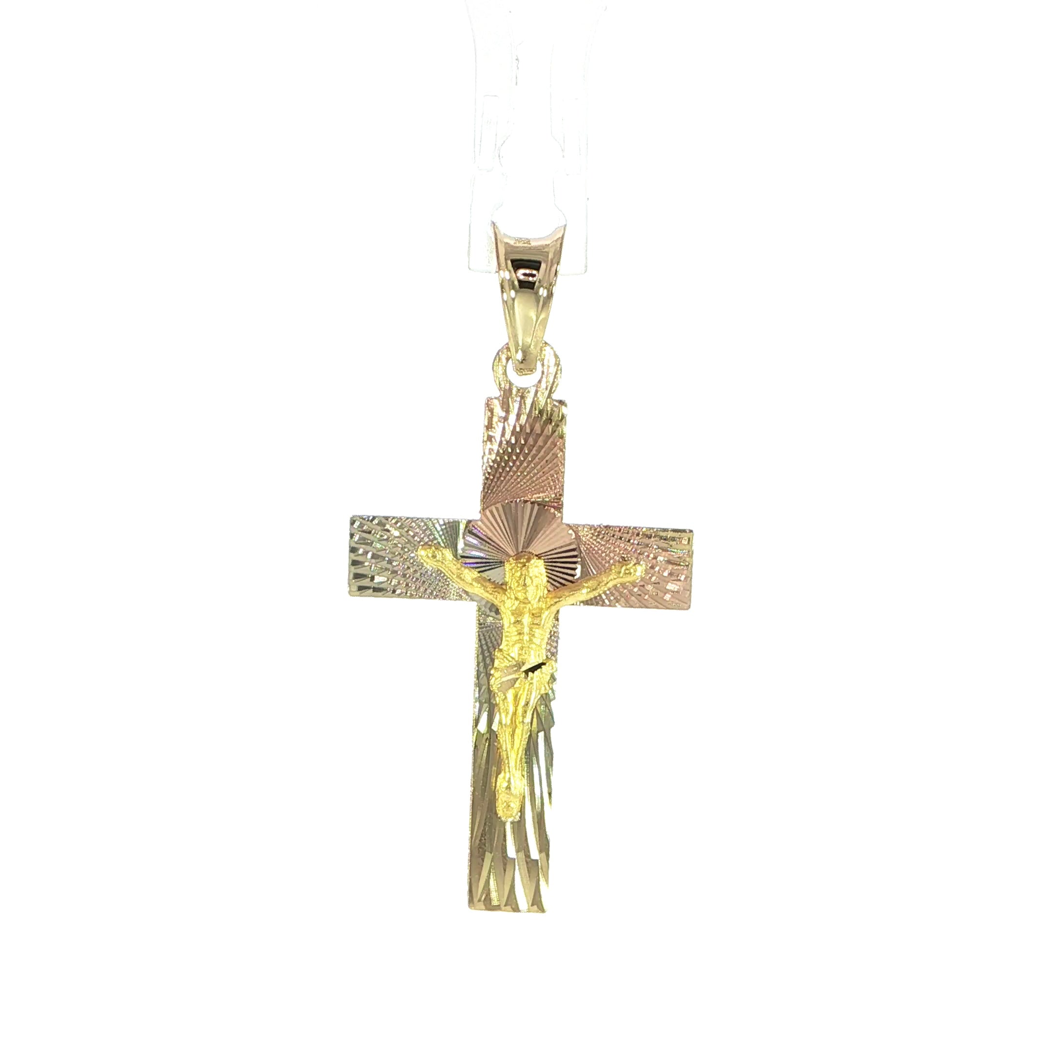 14K gold crucifix cross pendant with diamond-cut finish