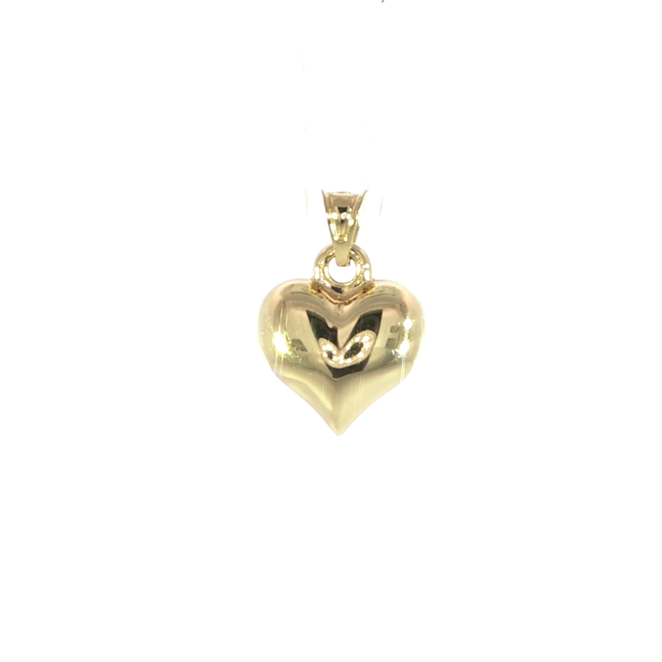 11MM yellow gold puff heart pendant for layering