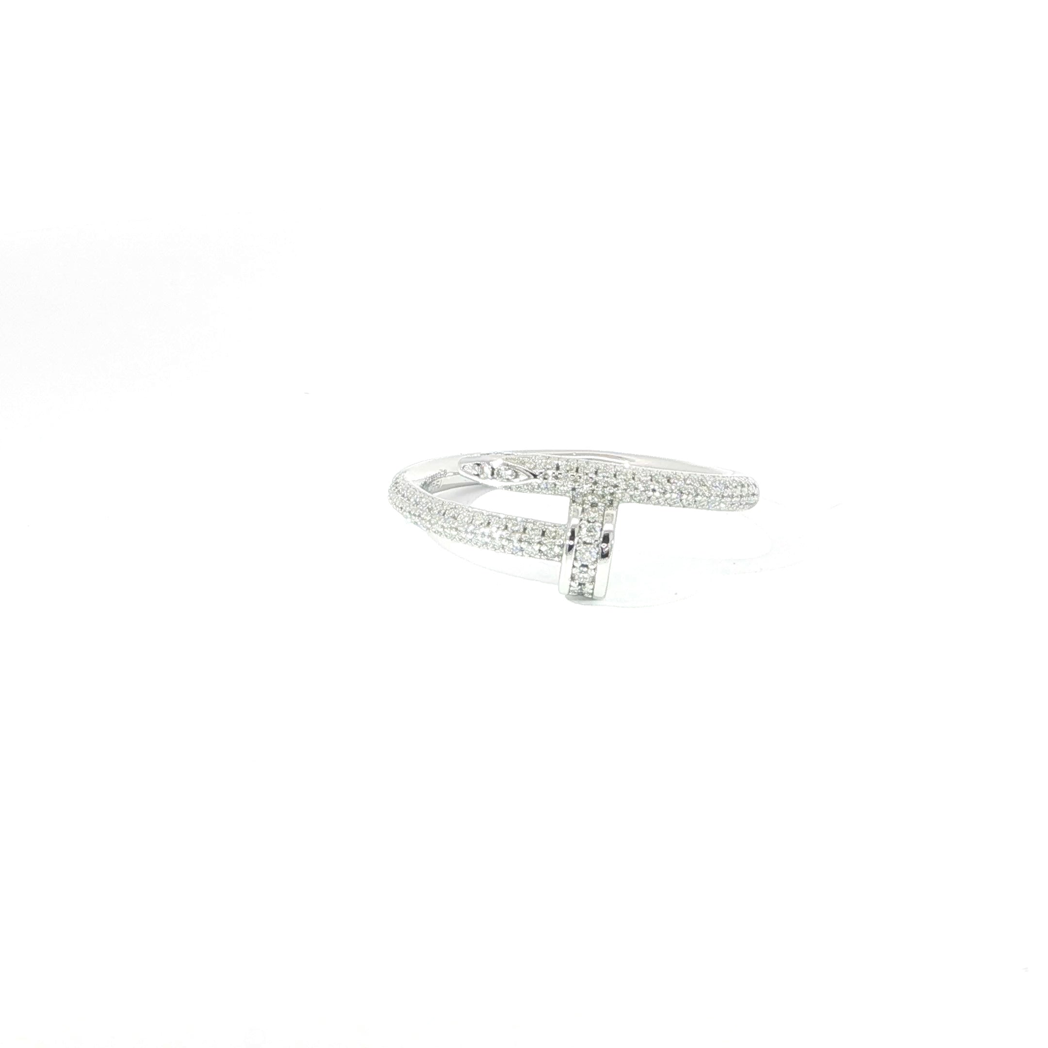 Video of fashion-forward sterling silver moissanite nail ring