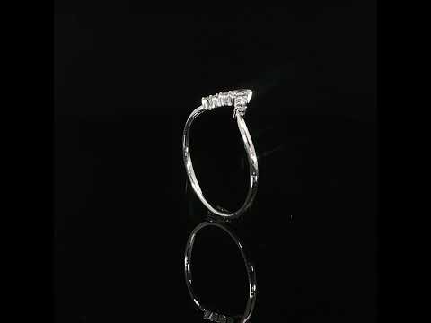 Delicate 14K white gold diamond band featuring a pear-shaped cluster of lab grown diamonds at the center with smaller diamond accents on each side.