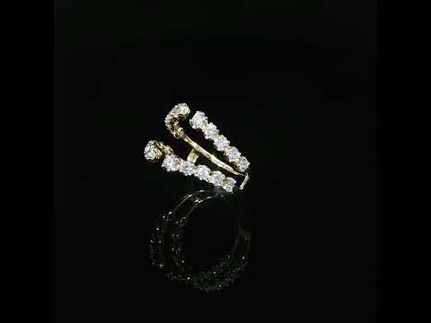 Angled view of a 0.96 CTW lab-grown diamond enhancer in 14K yellow gold, showing graduated stones and prong settings.