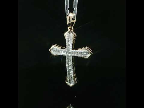 Yellow gold cross pendant with 1.00 CTW of natural diamonds and flared, pointed ends.