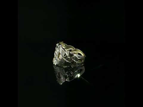 Polished chain-link-style shoulders beneath a textured nugget top in 14K yellow gold.