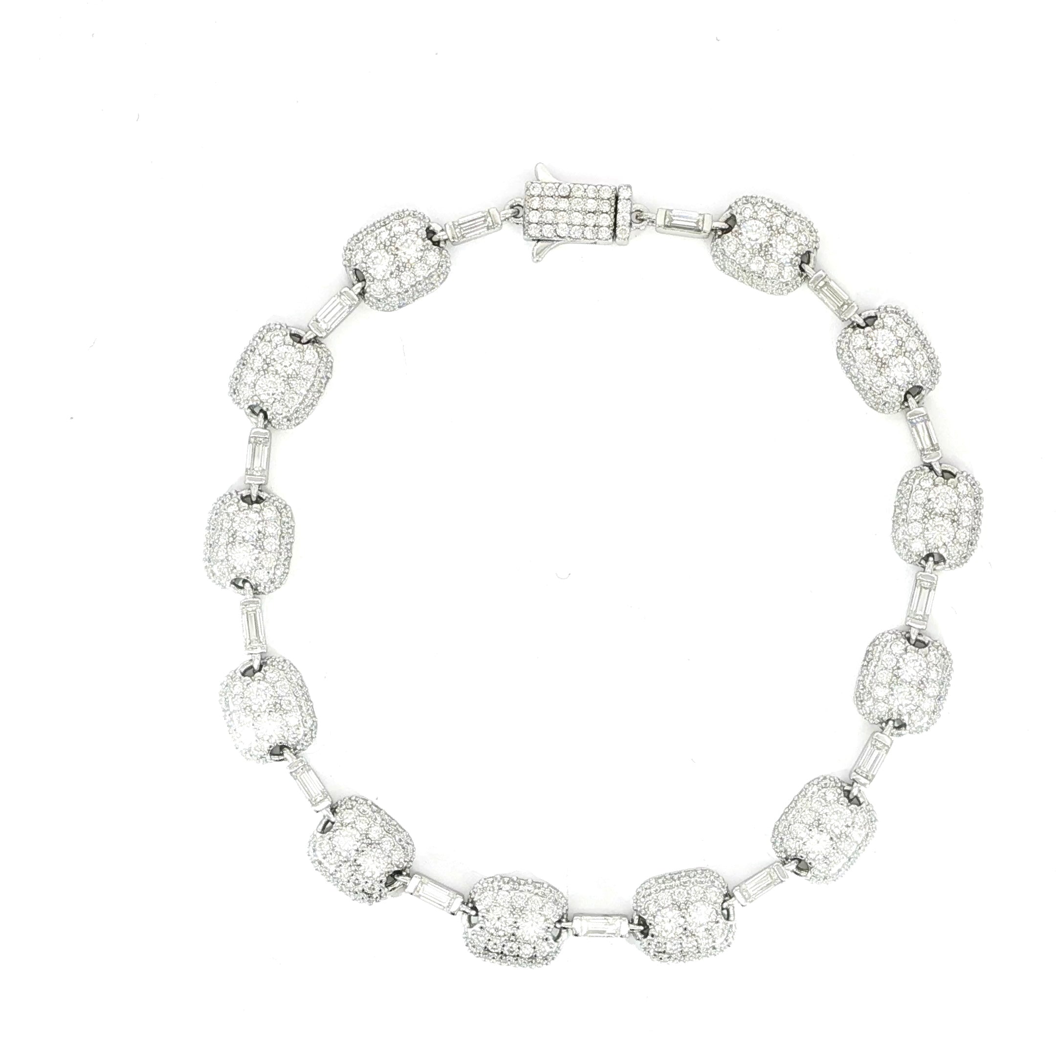 Video of 8MM sterling silver tennis bracelet with cushion-shaped pavé moissanite stations
