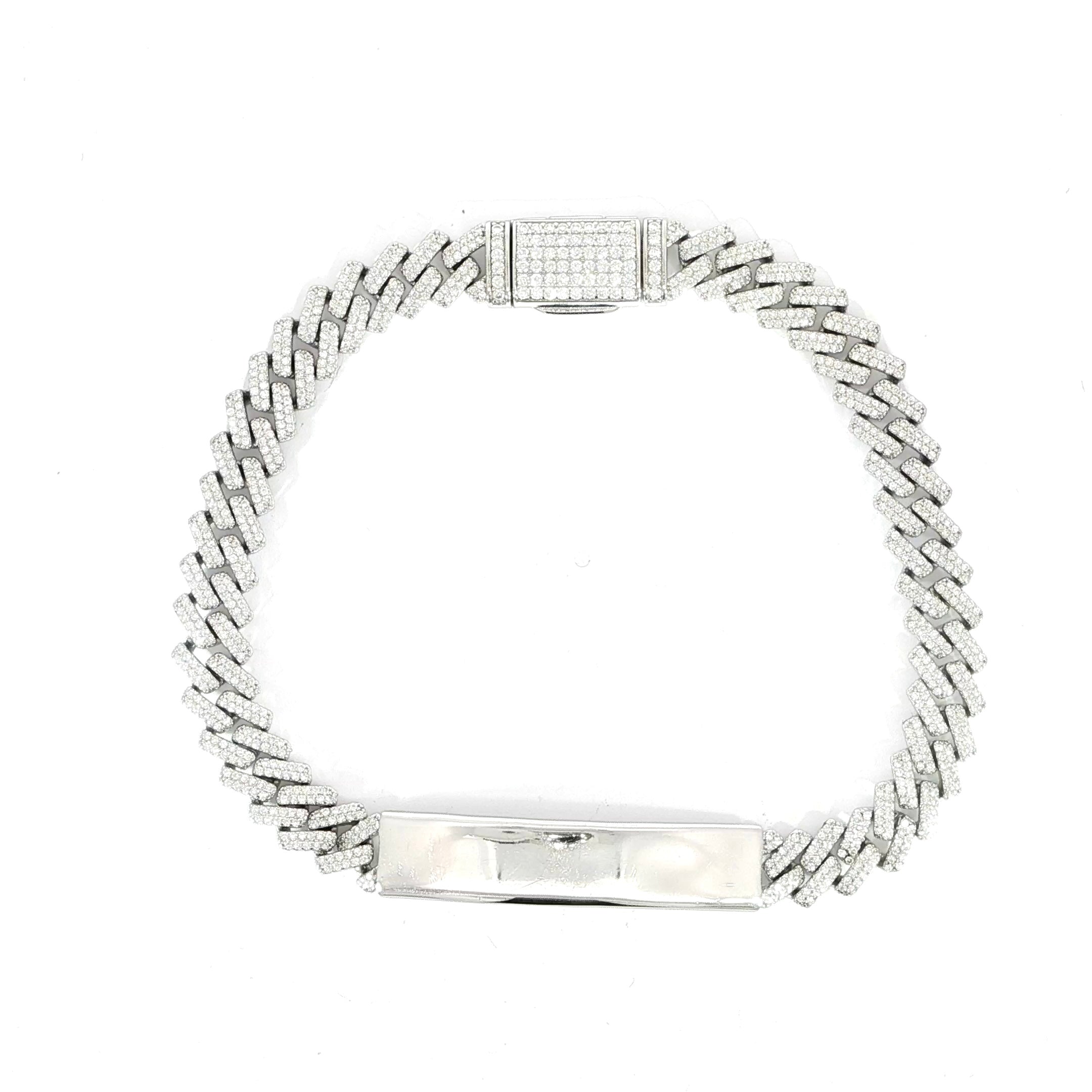 Video of sterling silver ID bracelet featuring 8MM Cuban links and VVS moissanite sparkle