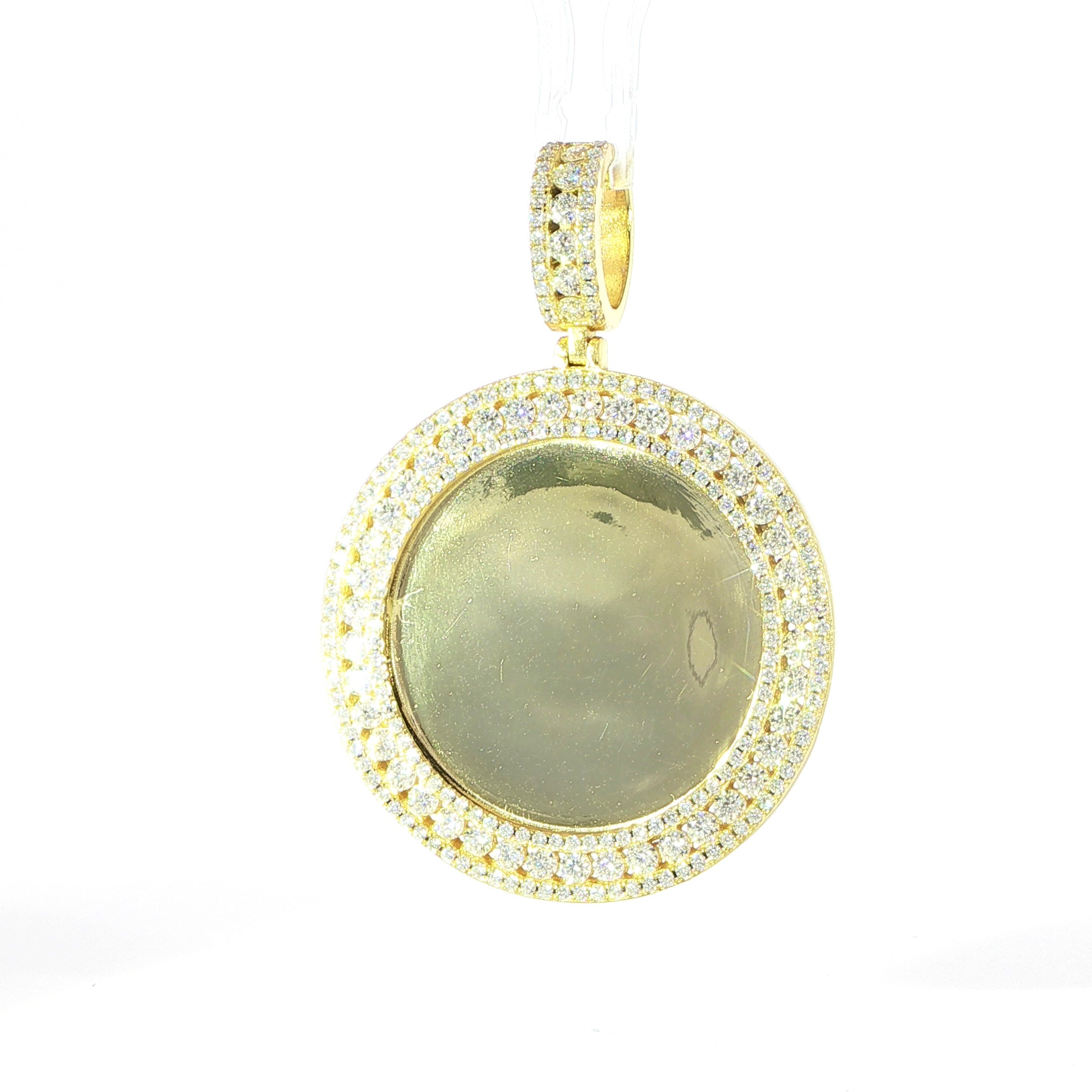 Video Iced-out sterling silver picture frame pendant featuring 3.90 CTW VVS moissanite