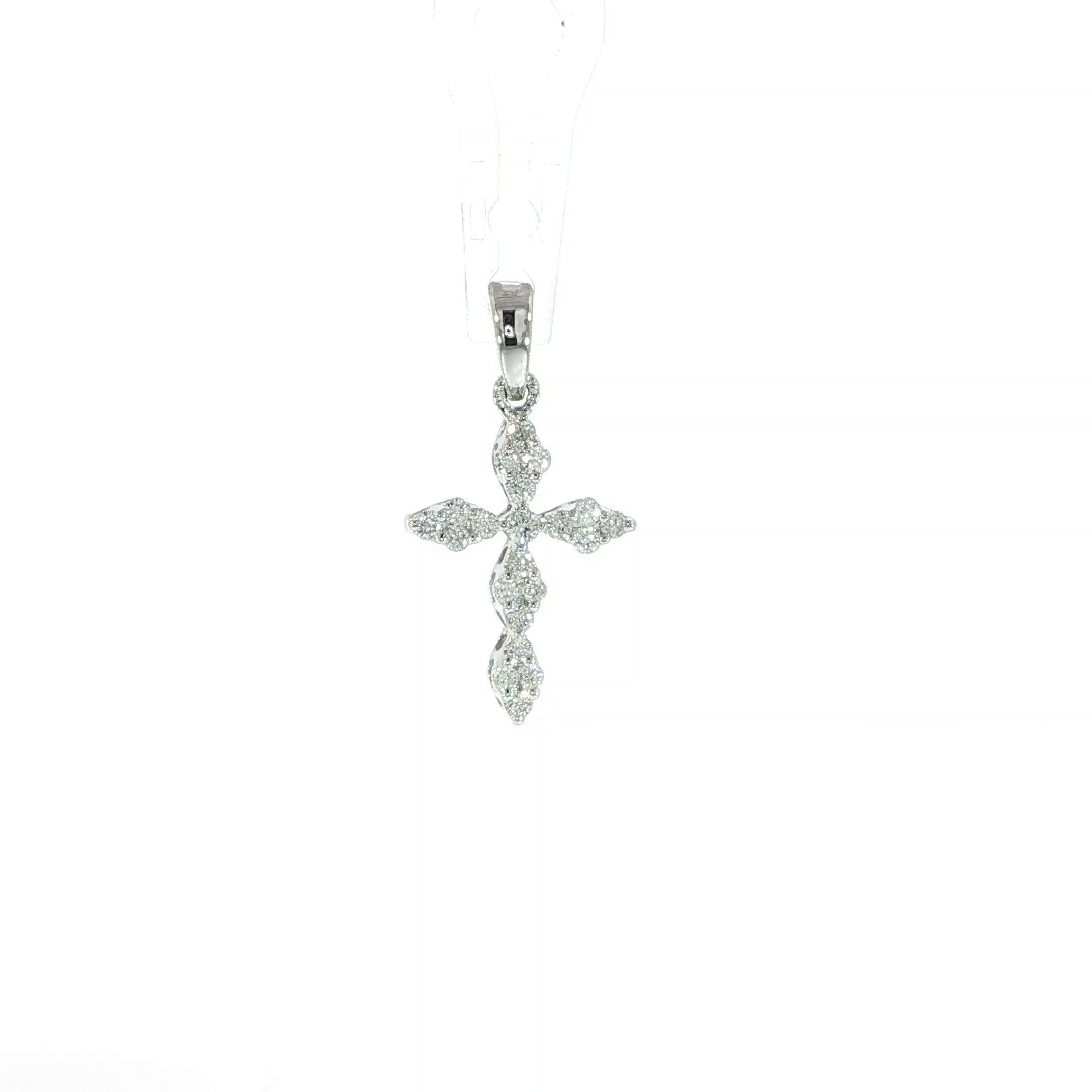 14K white gold diamond cross pendant featuring 0.25 CTW natural SI diamonds.