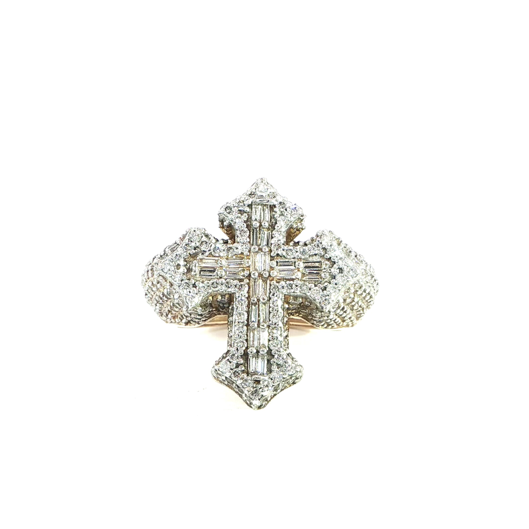 Video 14K Gold Men's Cross Ring 3.50CTW Natural Diamonds