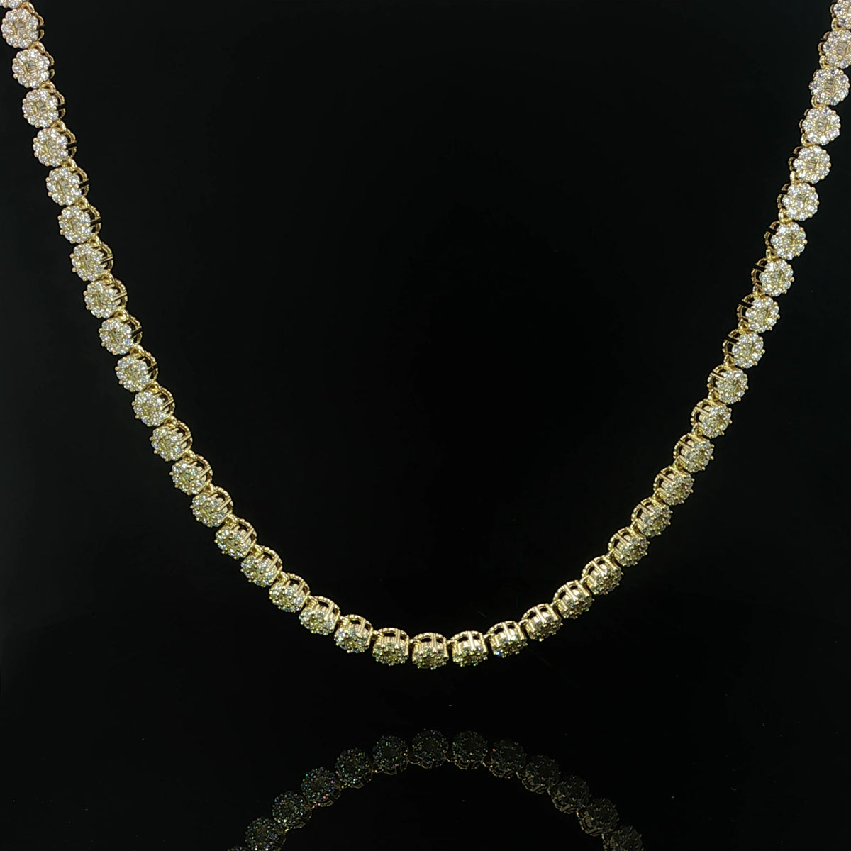 Detailed view of round floral moissanite cluster links