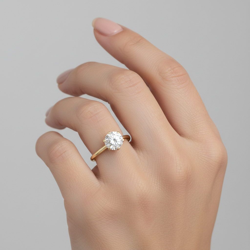 Classic 6-prong round diamond engagement ring in 14K yellow gold