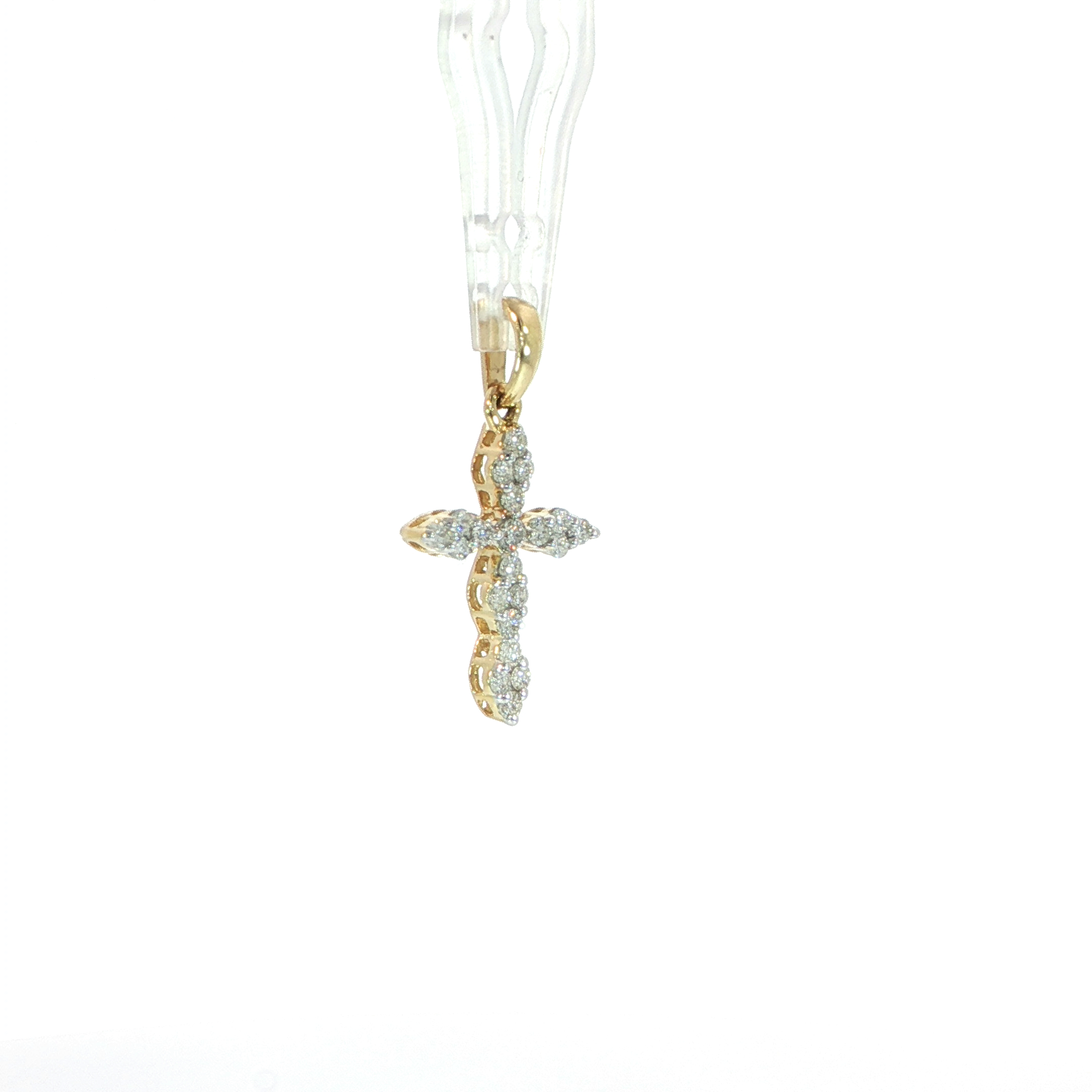Elegant natural diamond cross pendant crafted in 14K yellow gold.