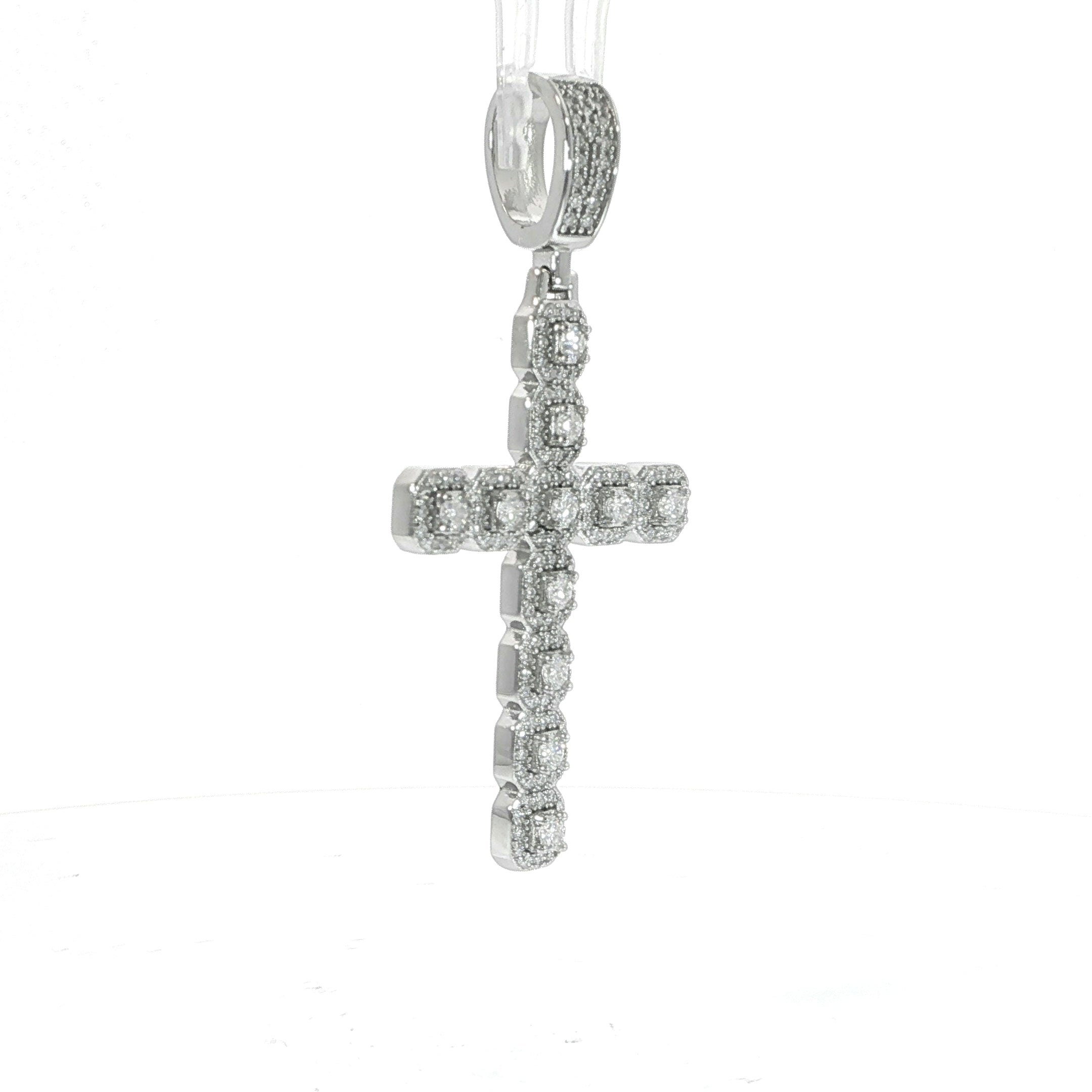 Side Profile Fully Iced Cross Pendant with Brilliant VVS Moissanite