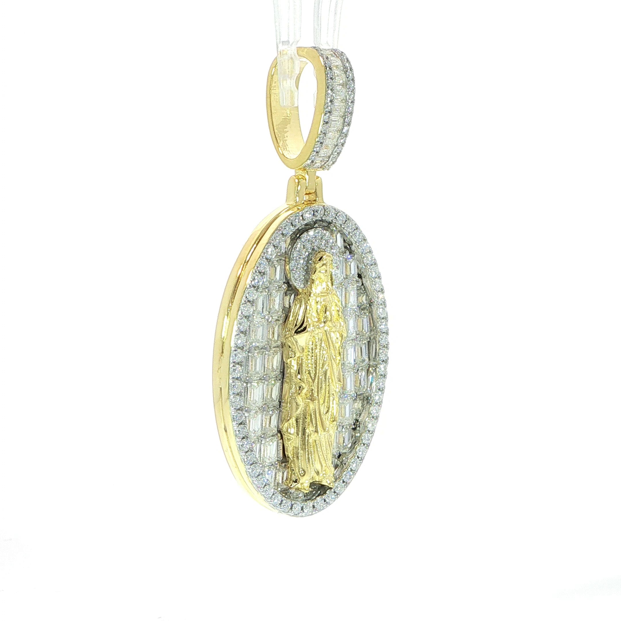 Luxury sterling silver Virgin Mary pendant with sparkling moissanite