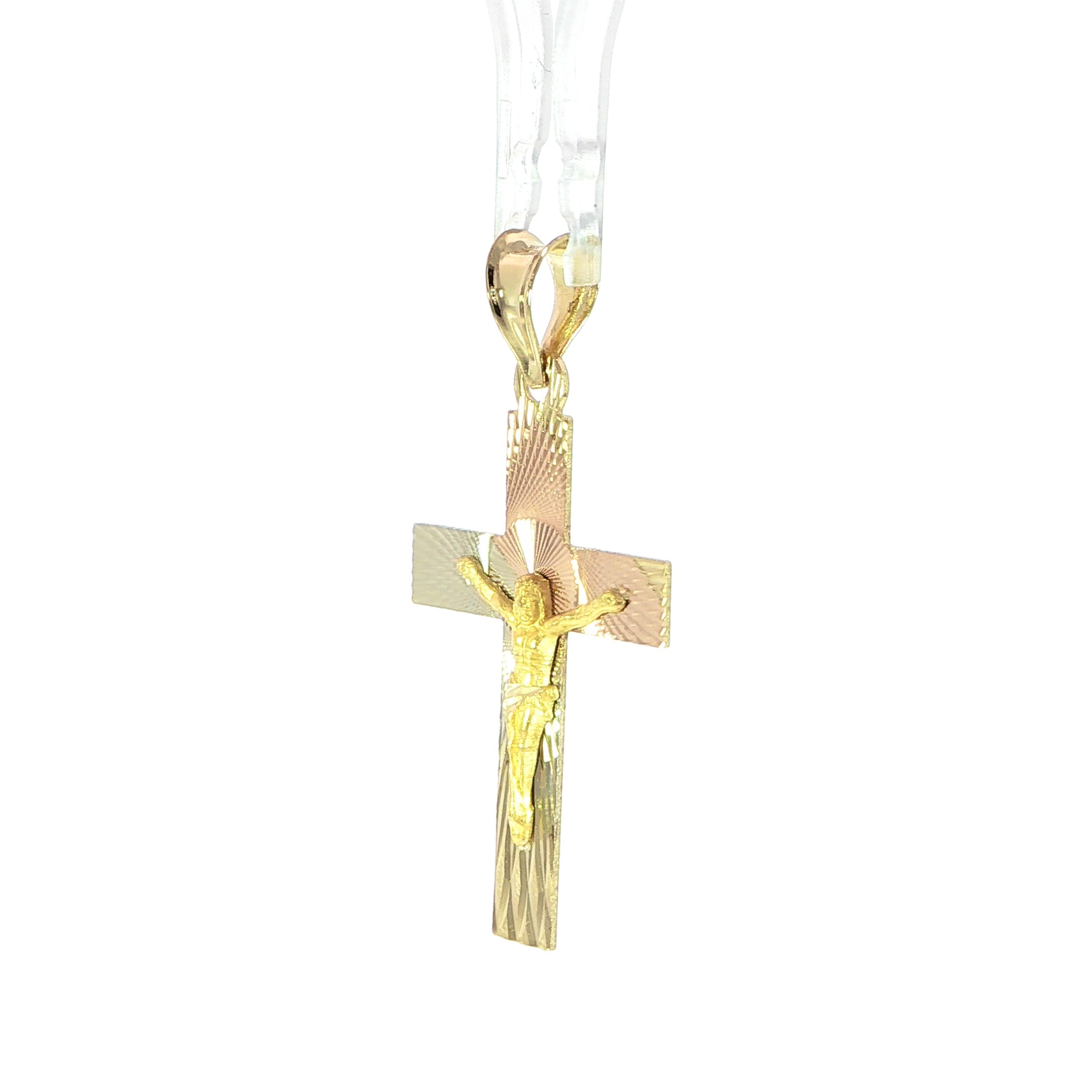 Tri-color Jesus crucifix pendant in yellow white and rose gold
