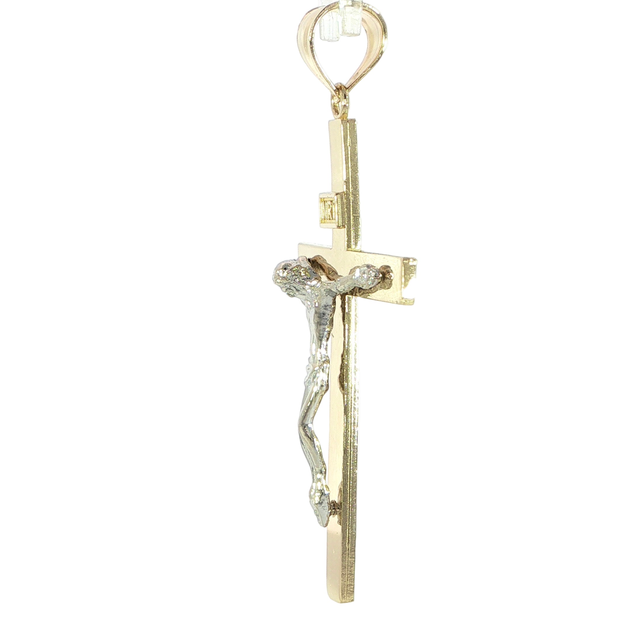 14K yellow gold two-tone crucifix cross pendant