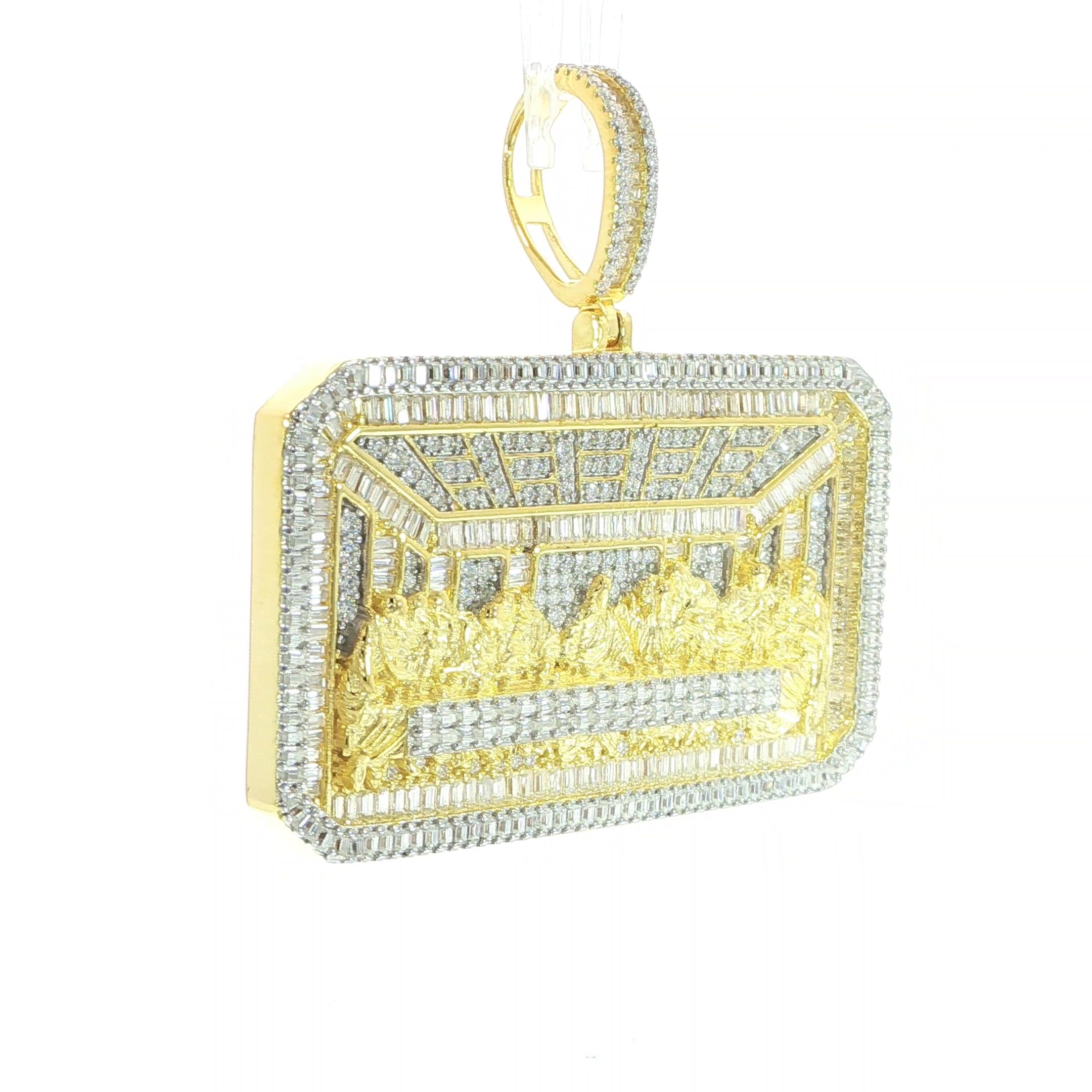 Luxury religious pendant featuring a sculpted Last Supper design and 9CTW of VVS Moissanites.