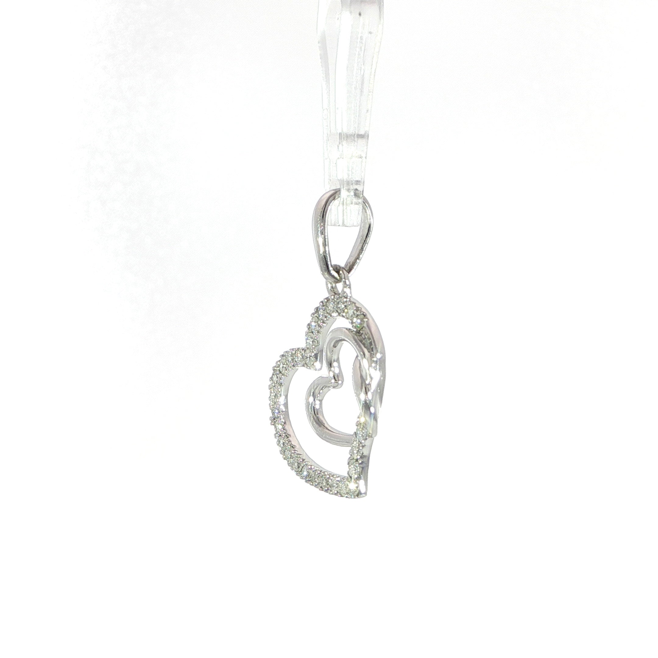 10K white gold double open heart diamond pendant