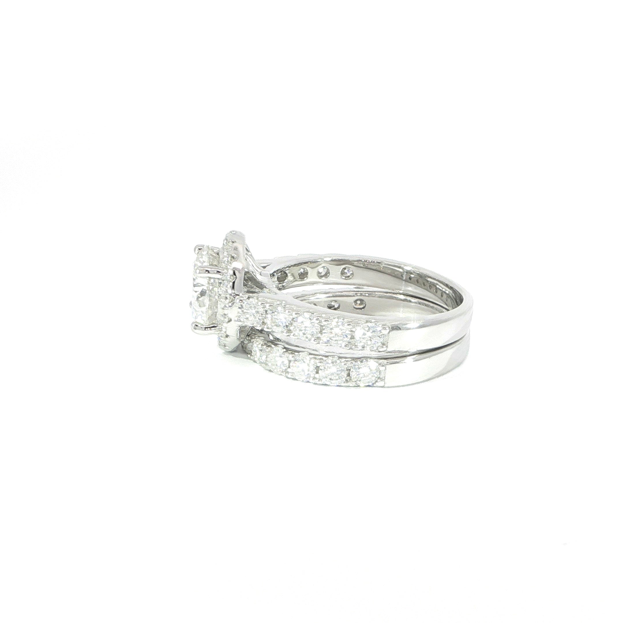 Side round moissanite halo wedding ring set in sterling silver