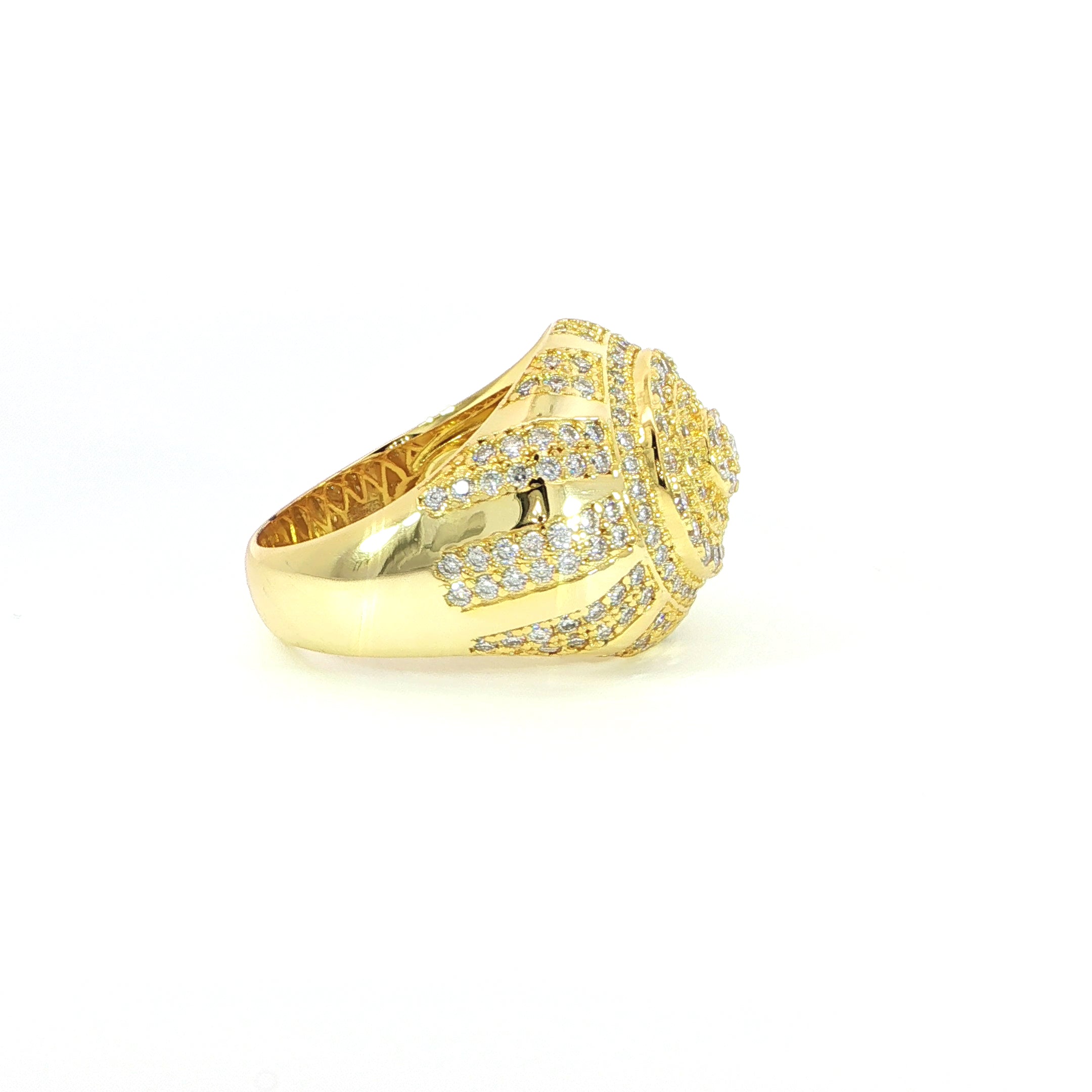 Side profile men's moissanite ring with circular cluster design
